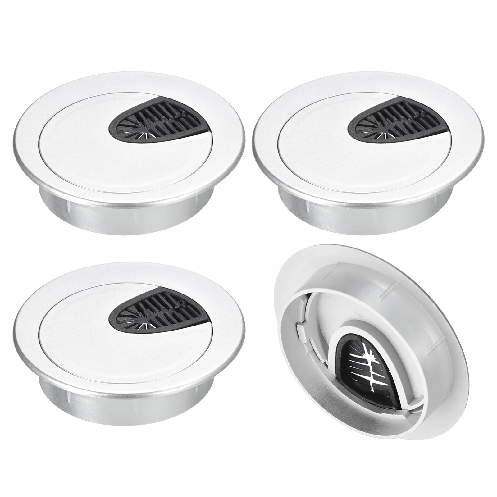 4Pcs 2-9/16"(65mm) Cable Hole Cover ABS Desk Cable Wire Cord Grommet, Silver