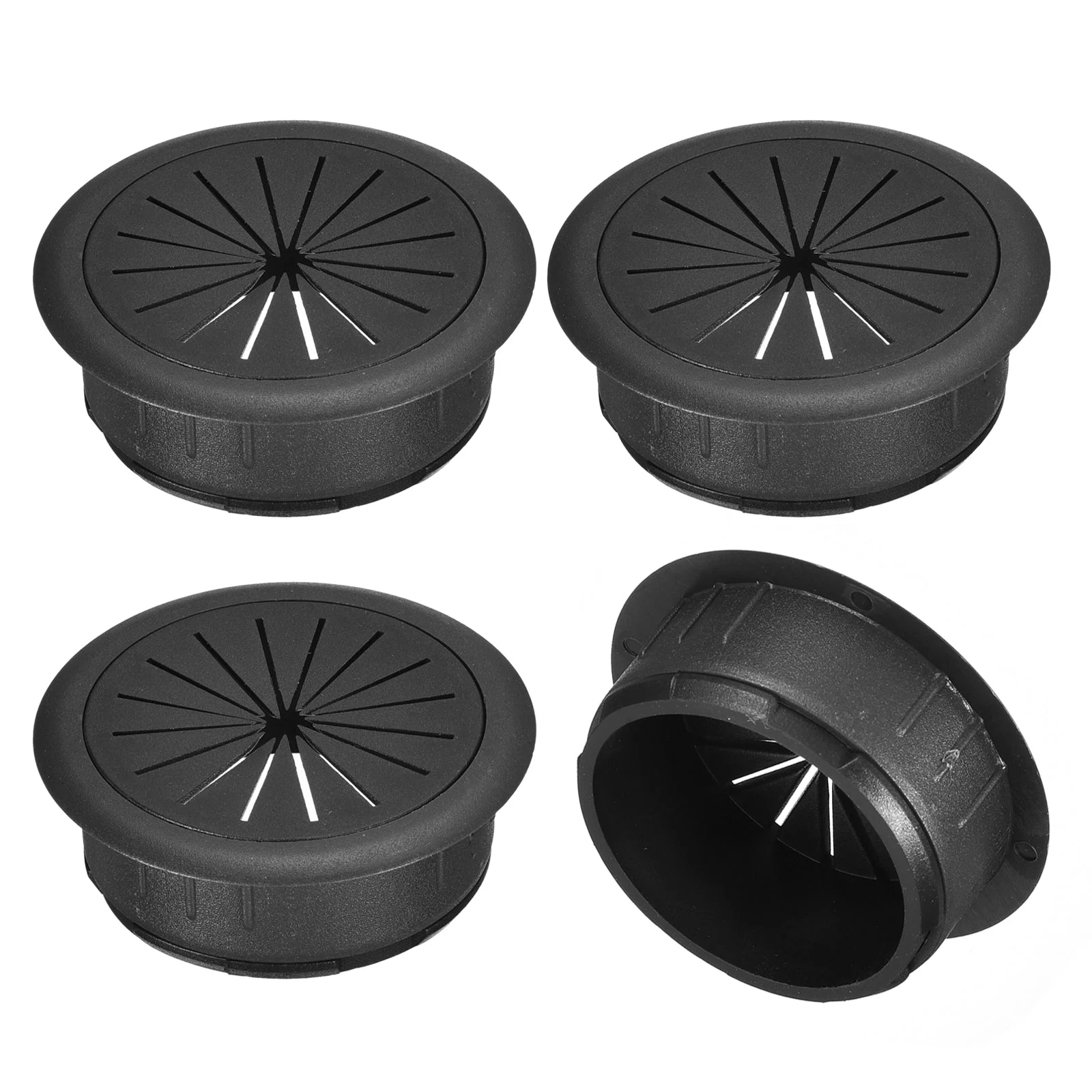 4Pcs 2"(50mm) Cable Hole Cover ABS Desk Cable Wire Cord Grommet, Black