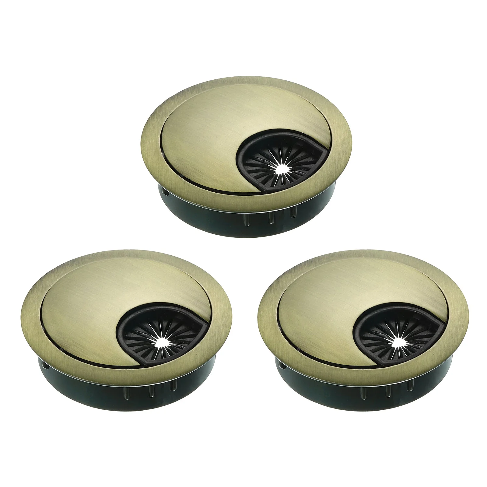 3Pcs 2" Cable Hole Cover Zinc Alloy Desk Wire Cord Grommet, Bronze Tone