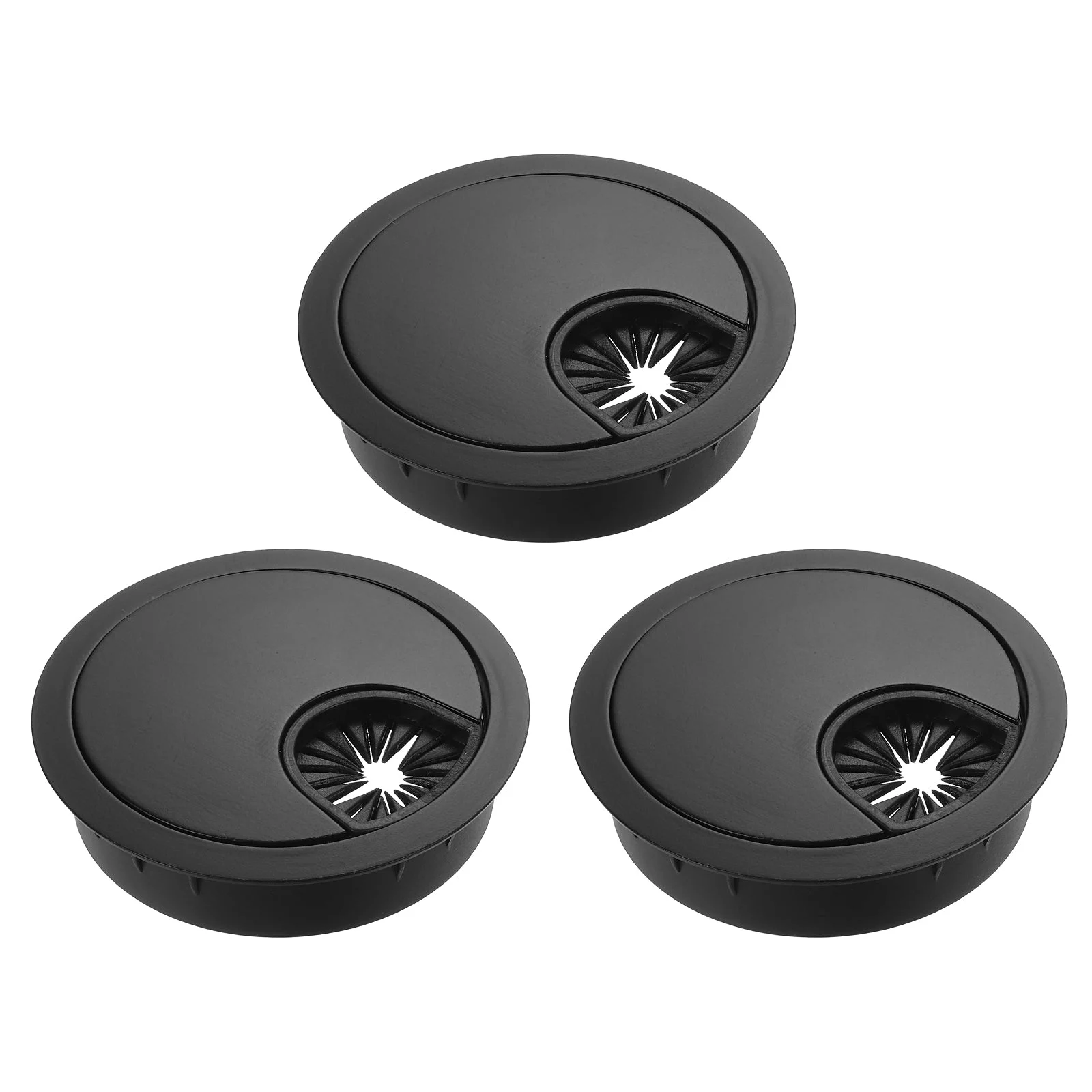 3Pcs 2-1/8" Cable Hole Cover Zinc Alloy Desk Wire Cord Grommet, Black