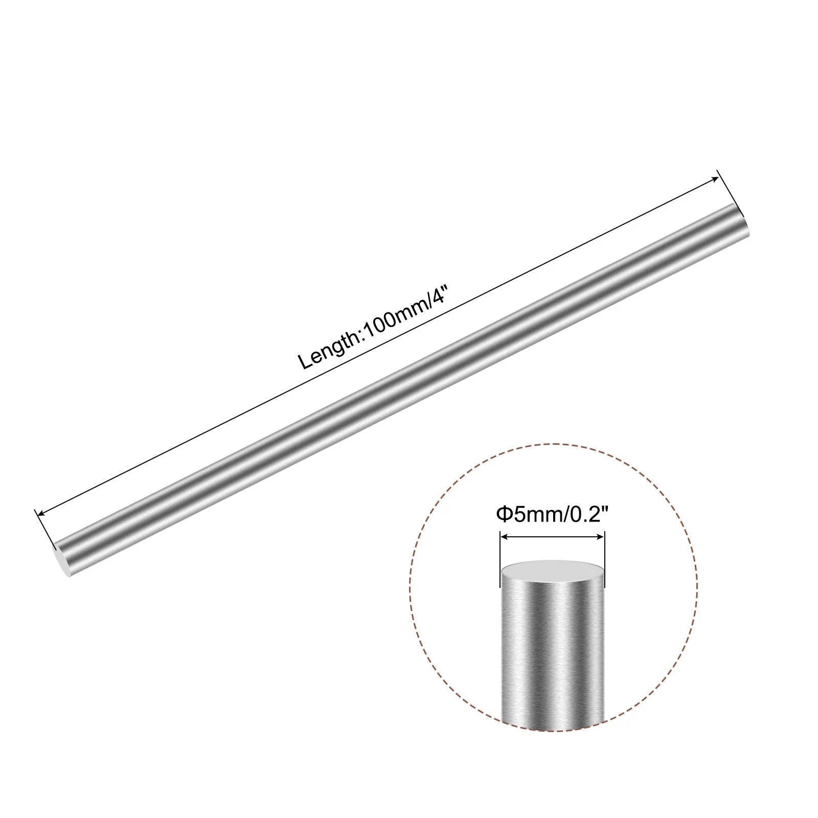 4Pcs 5mm x 100mm 304 Stainless Steel Solid Round Rod for DIY Craft