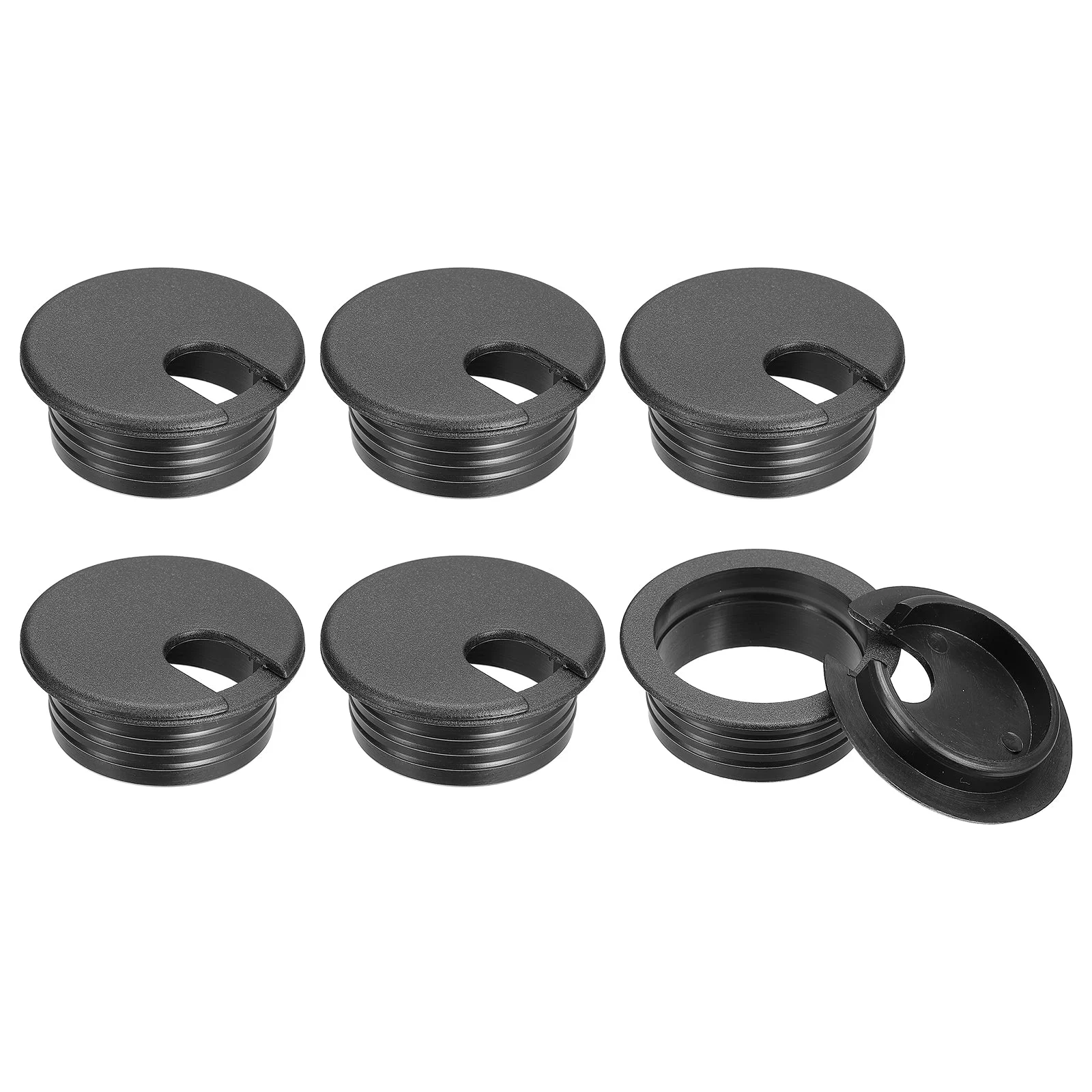 6Pcs 45mm Cable Hole Cover ABS Desk Cable Wire Cord Grommet for Wire, Black