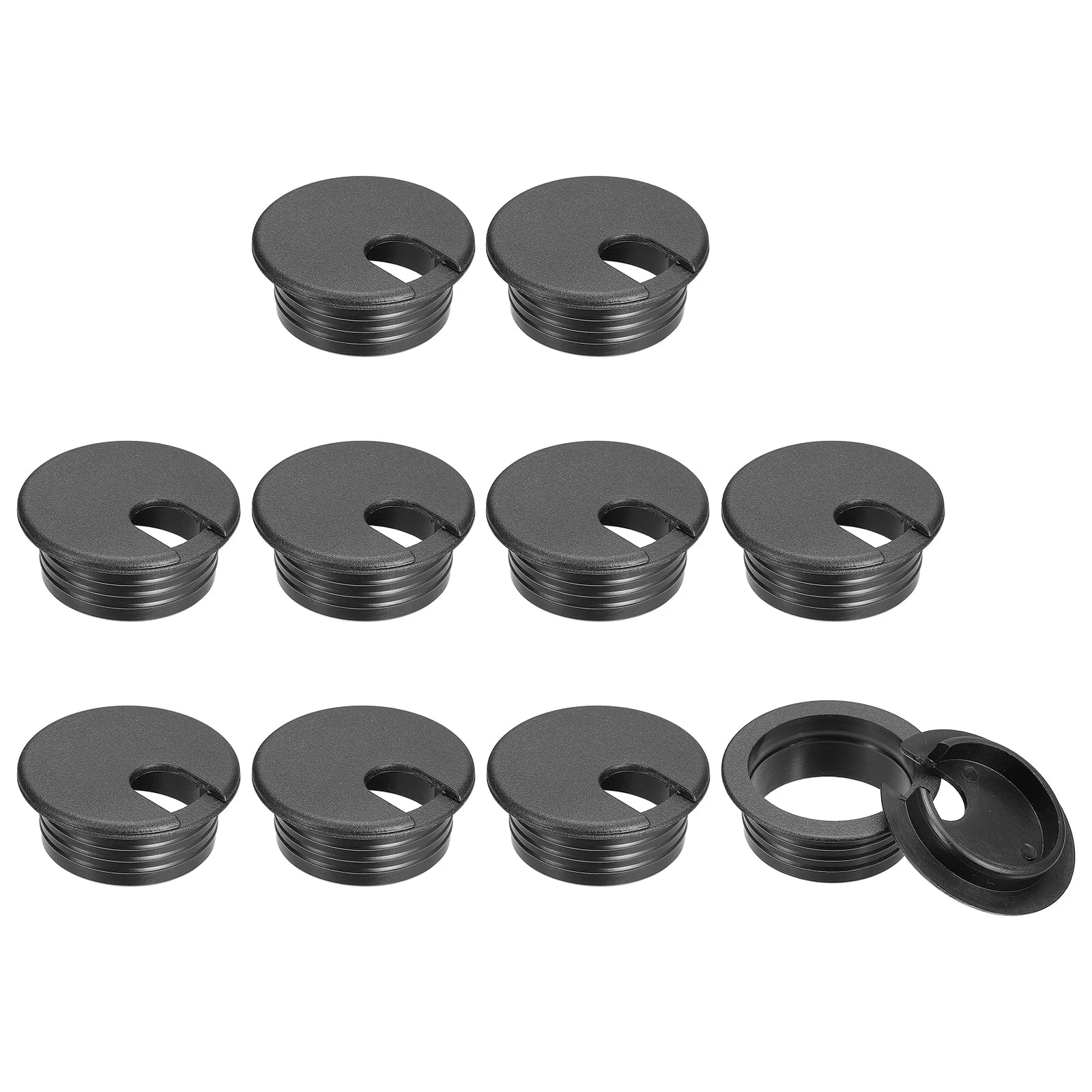 10Pcs 45mm Cable Hole Cover ABS Desk Cable Wire Cord Grommet for Wire, Black