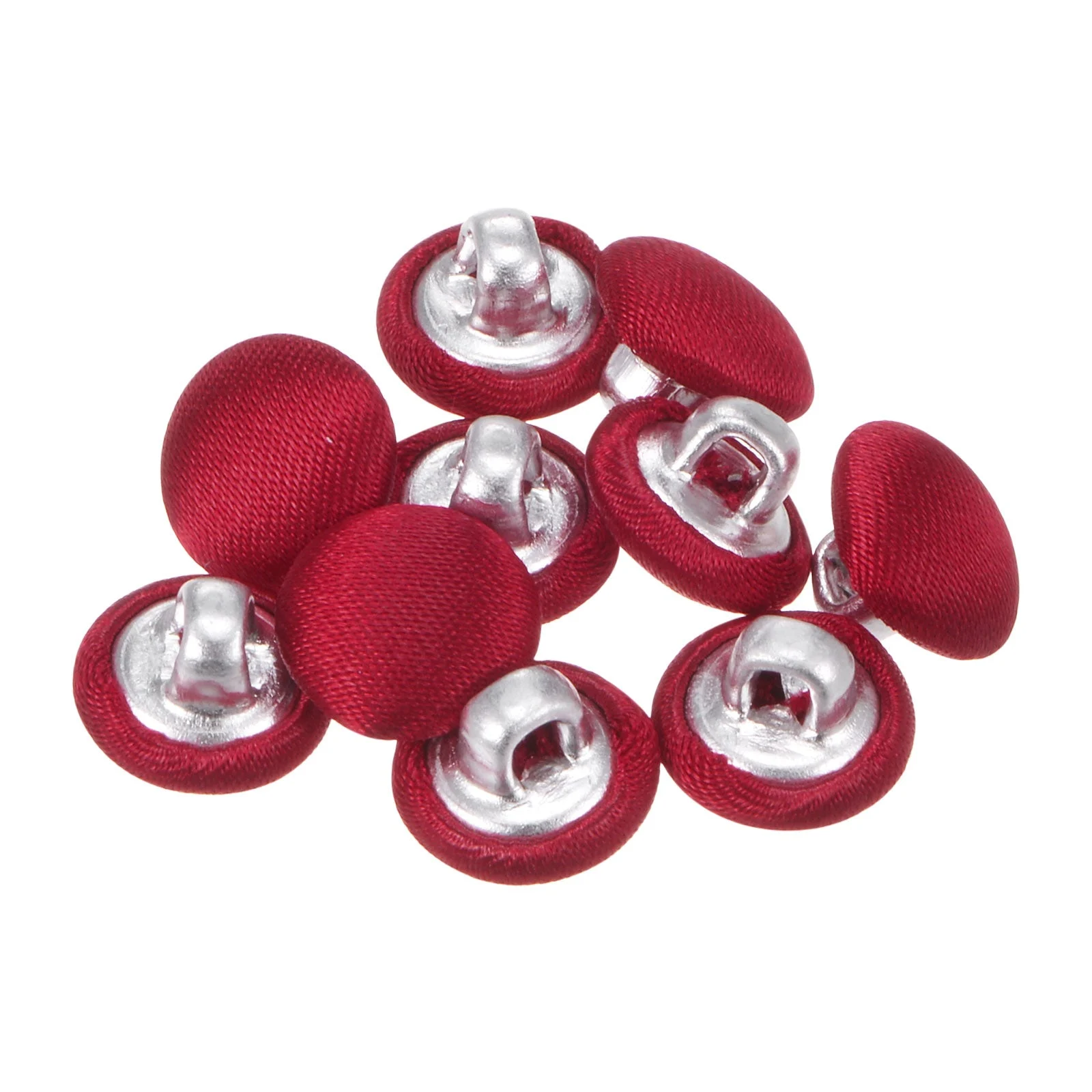 10pcs Fabric Cloth Covered Button 10mm Metal Round Sewing Buttons, Deep Red