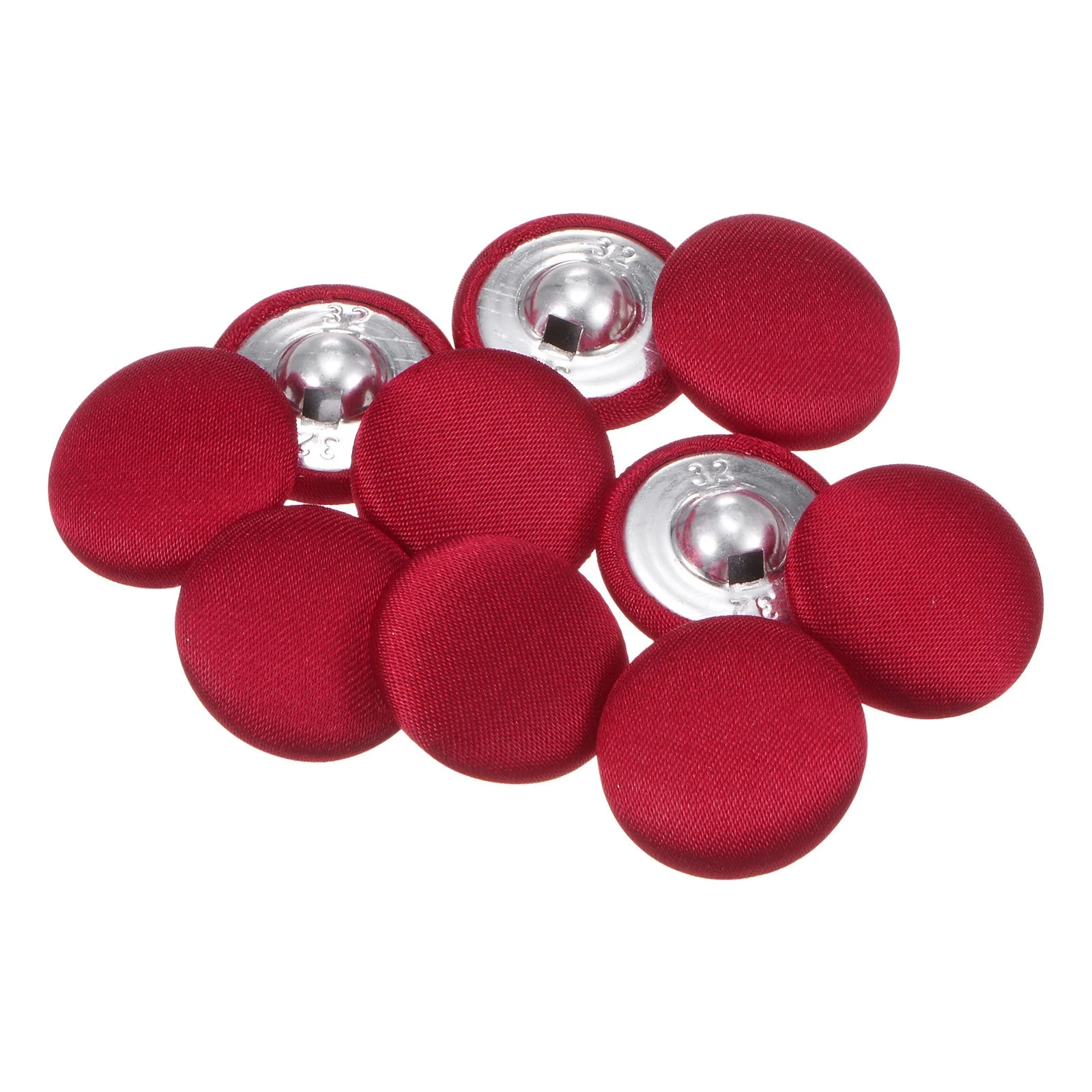 10pcs Fabric Cloth Covered Button 20mm Round Metal Sewing Buttons, Deep Red