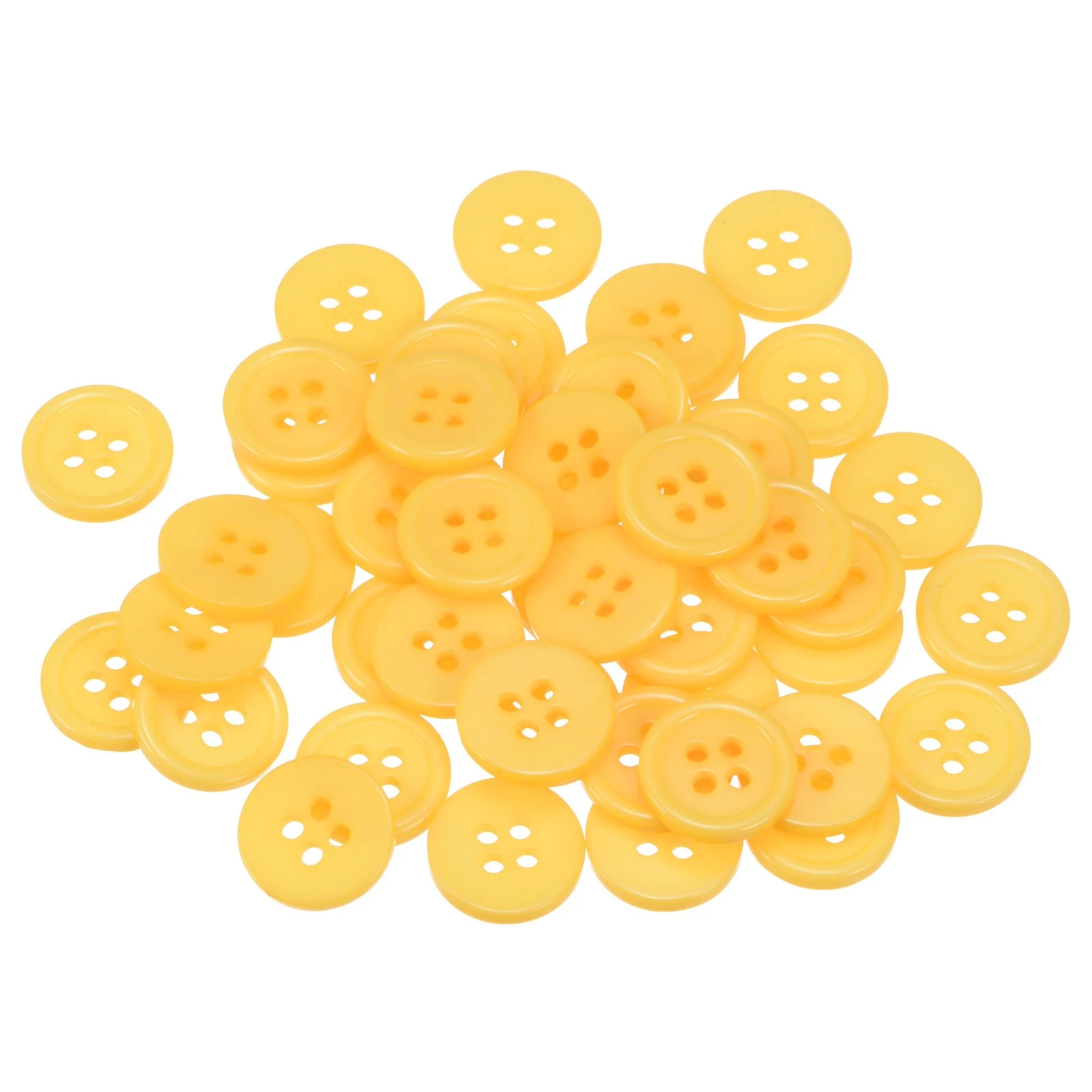 50pcs 20L Sewing Buttons 1/2" Resin Round Flat 4-Hole Craft Buttons, Yellow