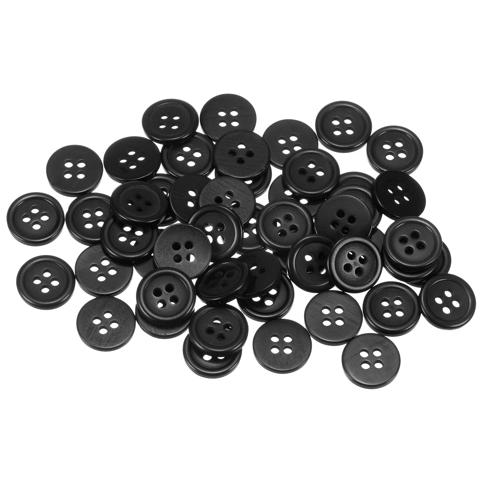 50pcs 20L Sewing Buttons 1/2" Resin Round Flat 4-Hole Craft Buttons Black