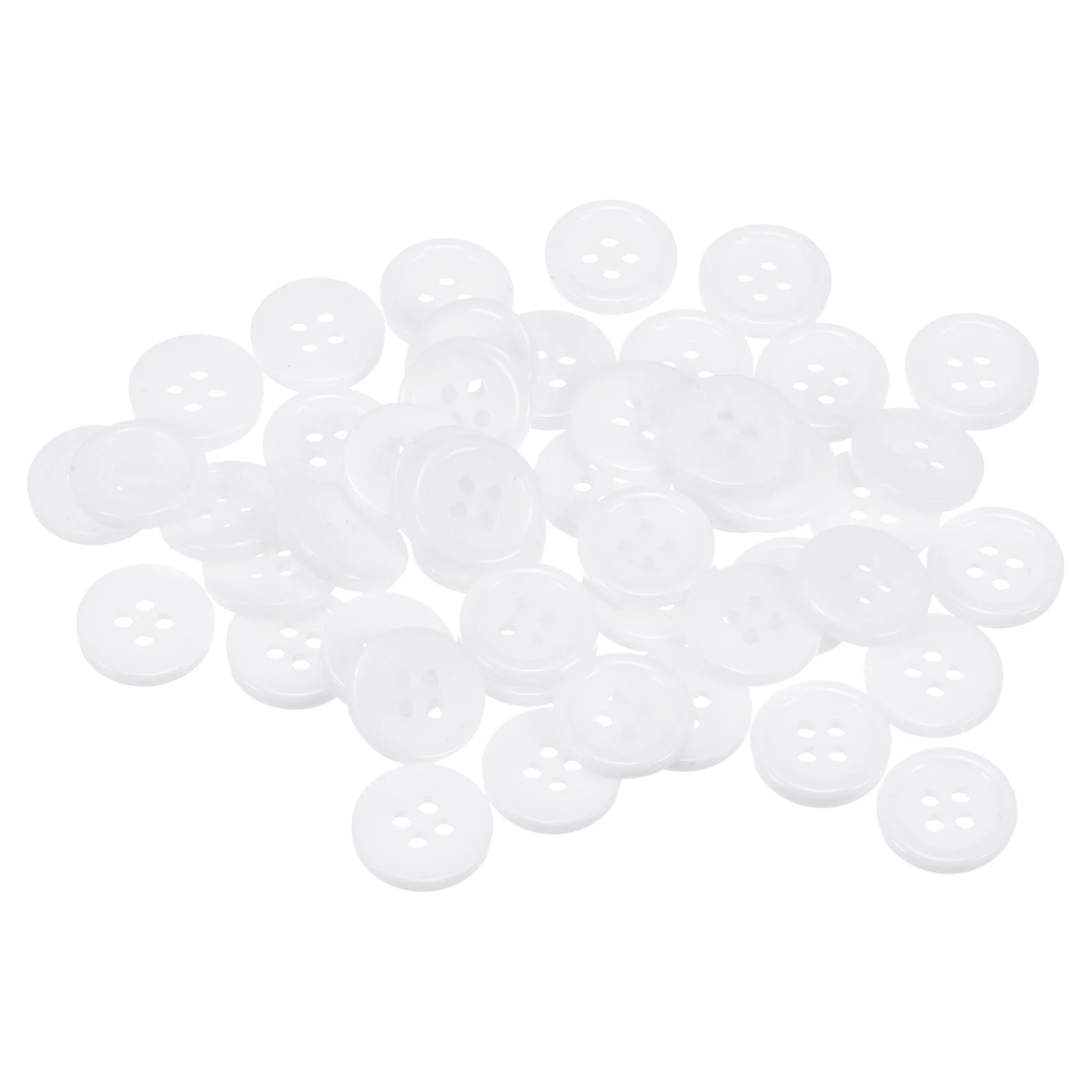 50pcs 20L Sewing Buttons 1/2" Resin Round Flat 4-Hole Craft Buttons White