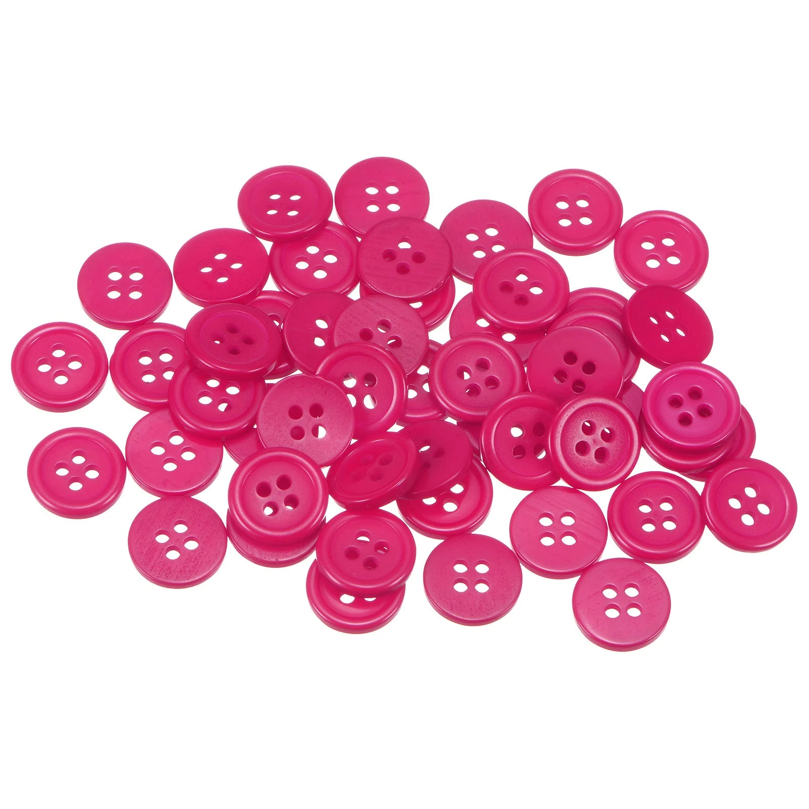 50pcs 20L Sewing Buttons 1/2" Resin Round Flat 4-Hole Craft Buttons, Dark Pink