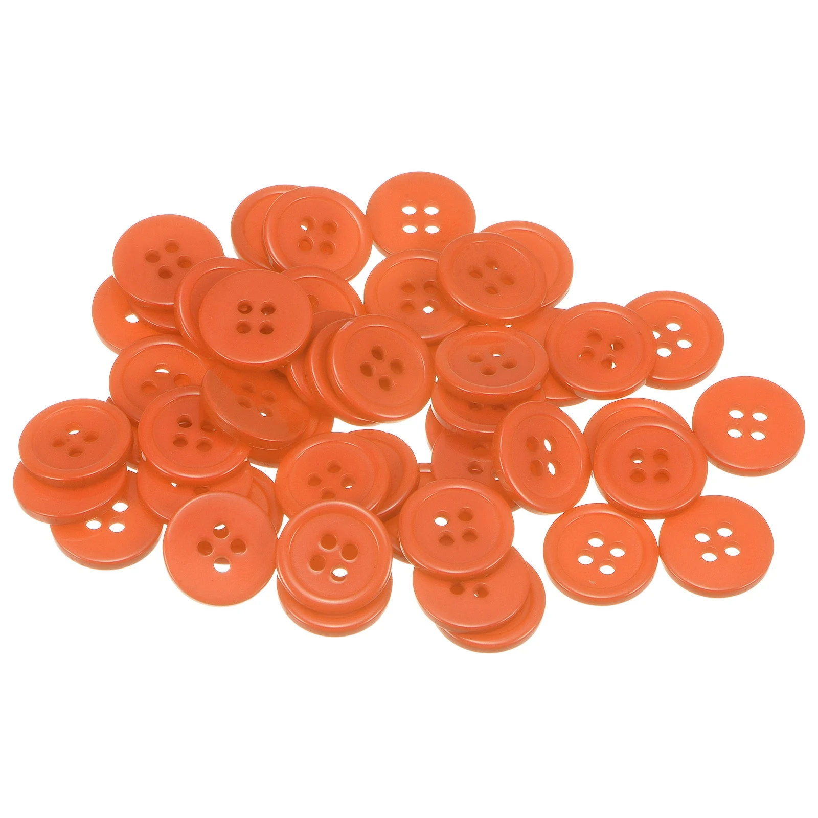 50pcs 24L Sewing Buttons 5/8" Resin Round Flat 4-Hole Craft Buttons, Orange