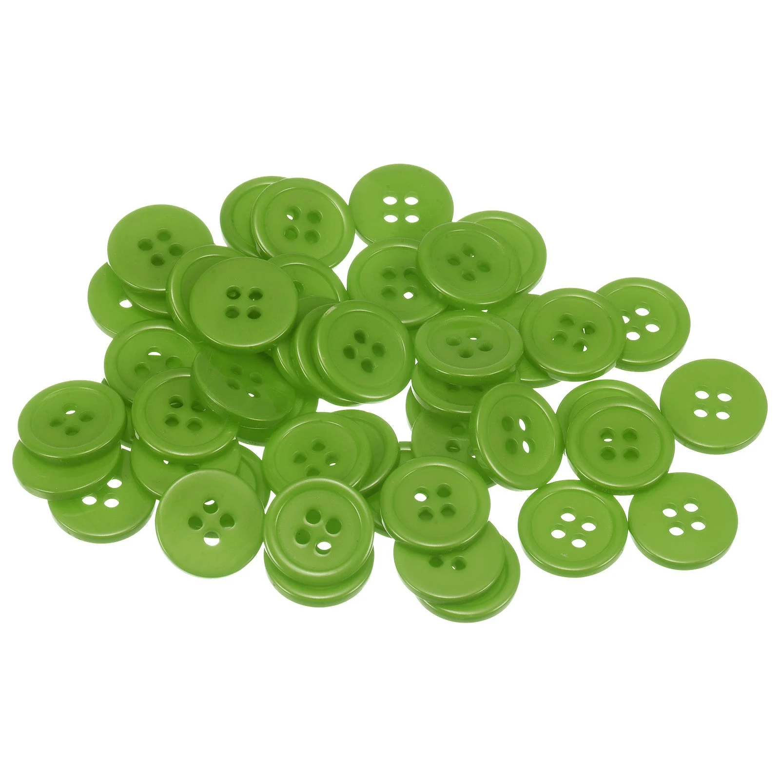 50pcs 24L Sewing Buttons 5/8" Resin Round Flat 4-Hole Craft Buttons, Green