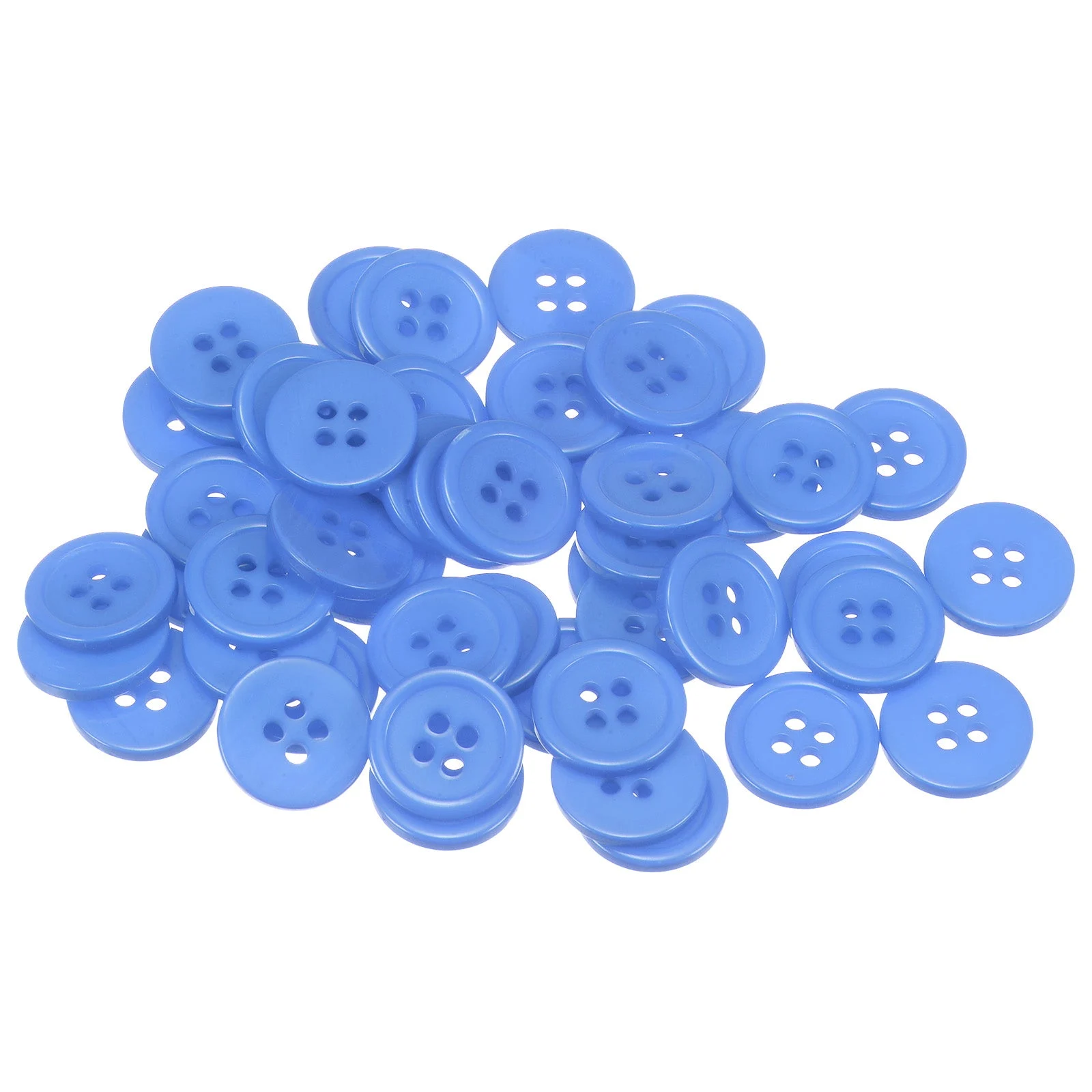 50pcs 24L Sewing Buttons 5/8" Resin Round Flat 4-Hole Craft Buttons, Light Blue