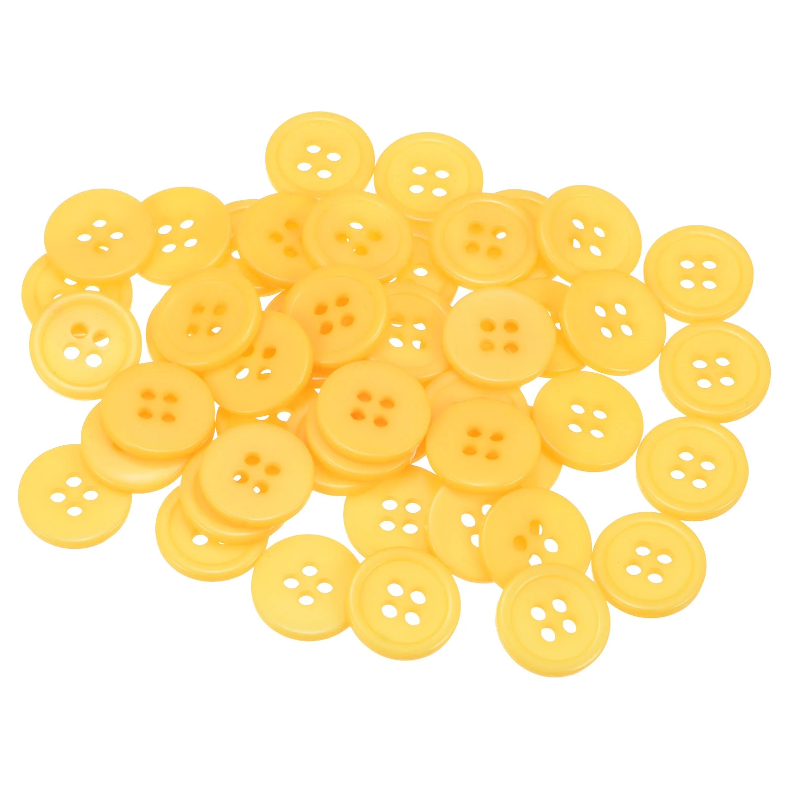 50pcs 24L Sewing Buttons 5/8" Resin Round Flat 4-Hole Craft Buttons, Yellow