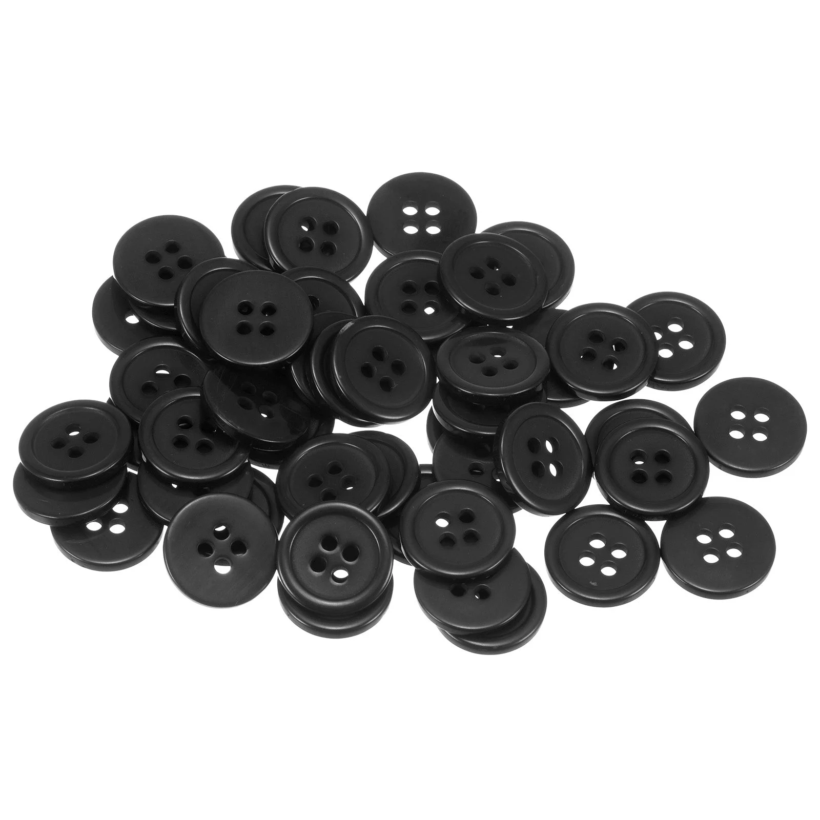 50pcs 24L Sewing Buttons 5/8" Resin Round Flat 4-Hole Craft Buttons, Black