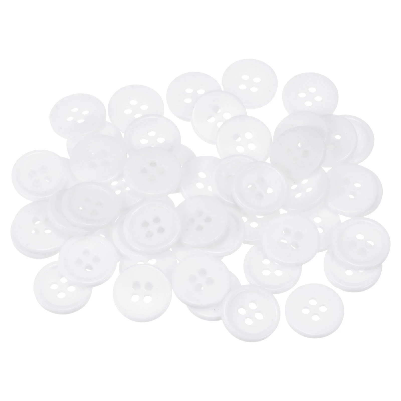 50pcs 24L Sewing Buttons 5/8" Resin Round Flat 4-Hole Craft Buttons, White