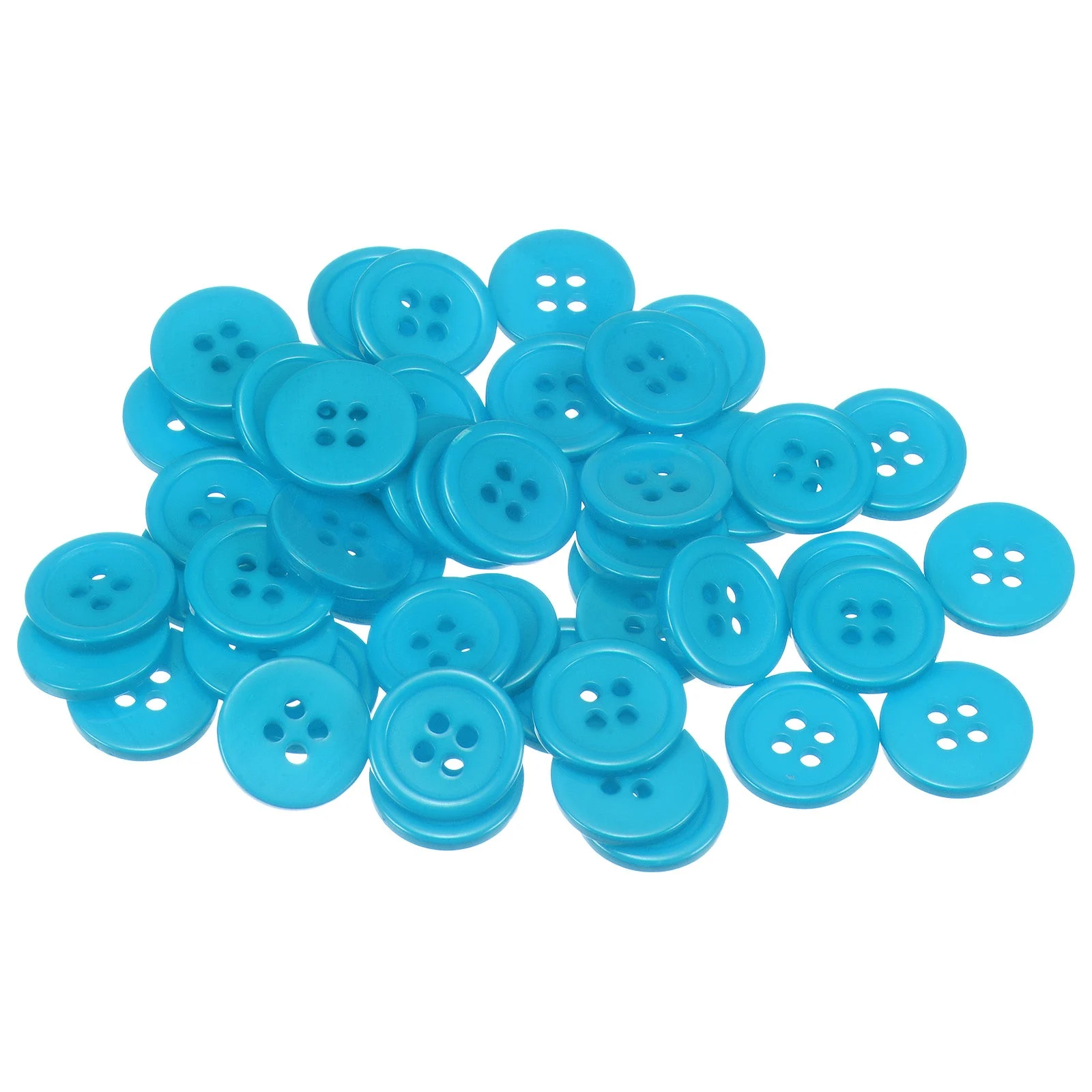 50pcs 24L Sewing Buttons 5/8" Resin Round Flat 4-Hole Craft Buttons, Blue