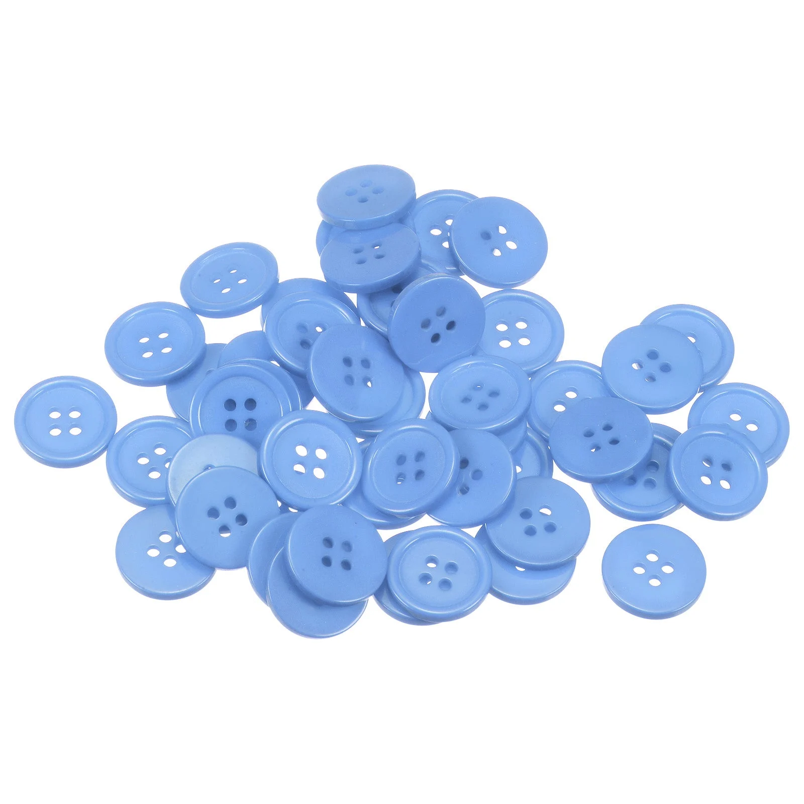 50pcs 28L Sewing Buttons 11/16" Resin Round Flat 4-Hole Craft Buttons Light Blue