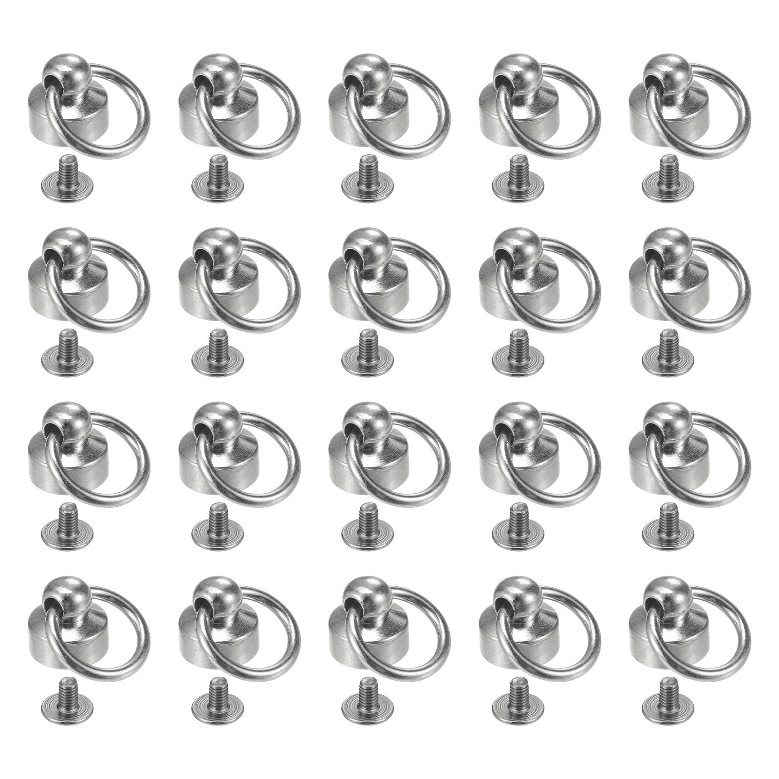 20pcs Brass Round Head Rivets Studs with Screw and Pull Ring, Silver Tone