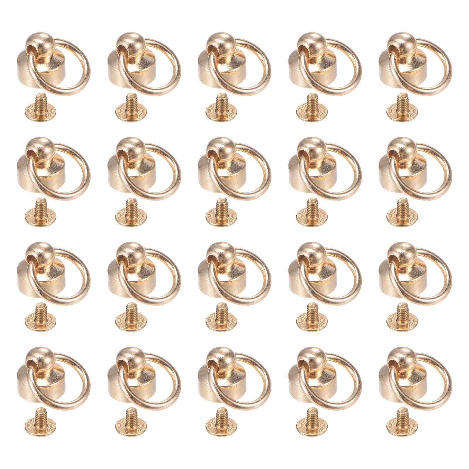20pcs Brass Round Head Rivets Studs with Screw and Pull Ring, Gold Tone