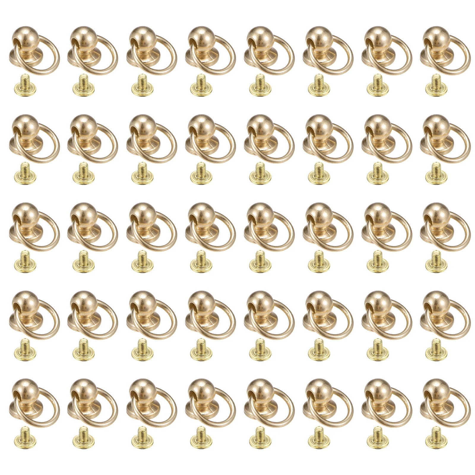 40pcs Alloy Round Head Rivets Studs with Screw and Pull Ring, Gold Tone