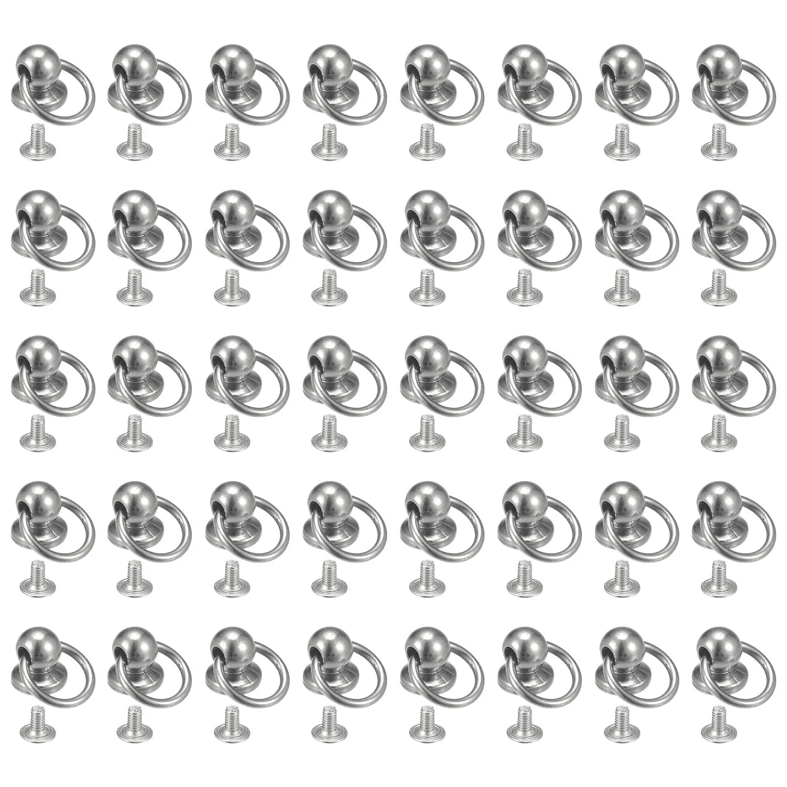 40pcs O Ring Alloy Round Head Rivets Studs 10mm Metal Rivets Fasteners with Screw and Pull Ring for DIY Leather Craft Purse Mobile Case Handbag, Silver Tone