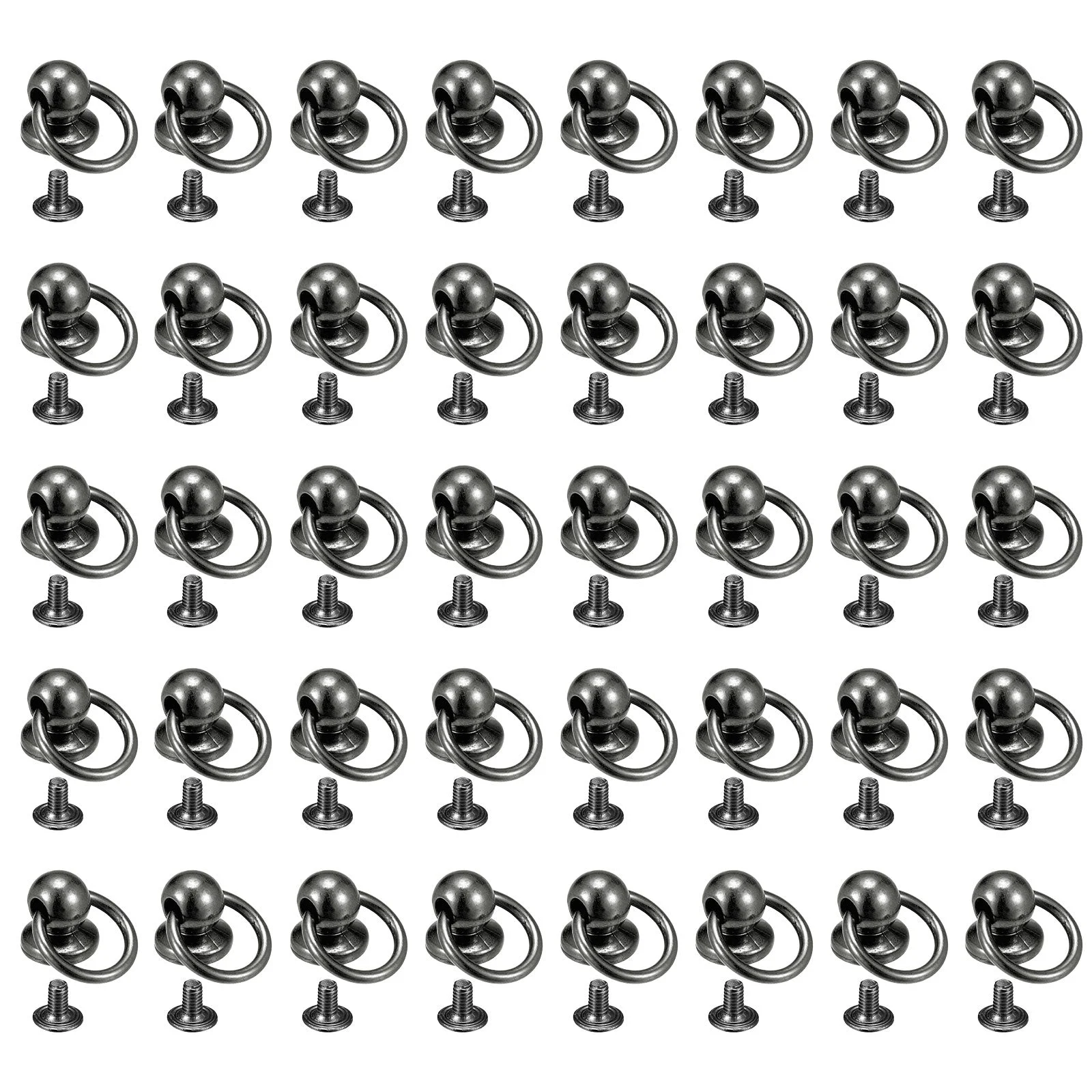 40pcs Alloy Round Head Rivets Studs with Screw and Pull Ring, Black