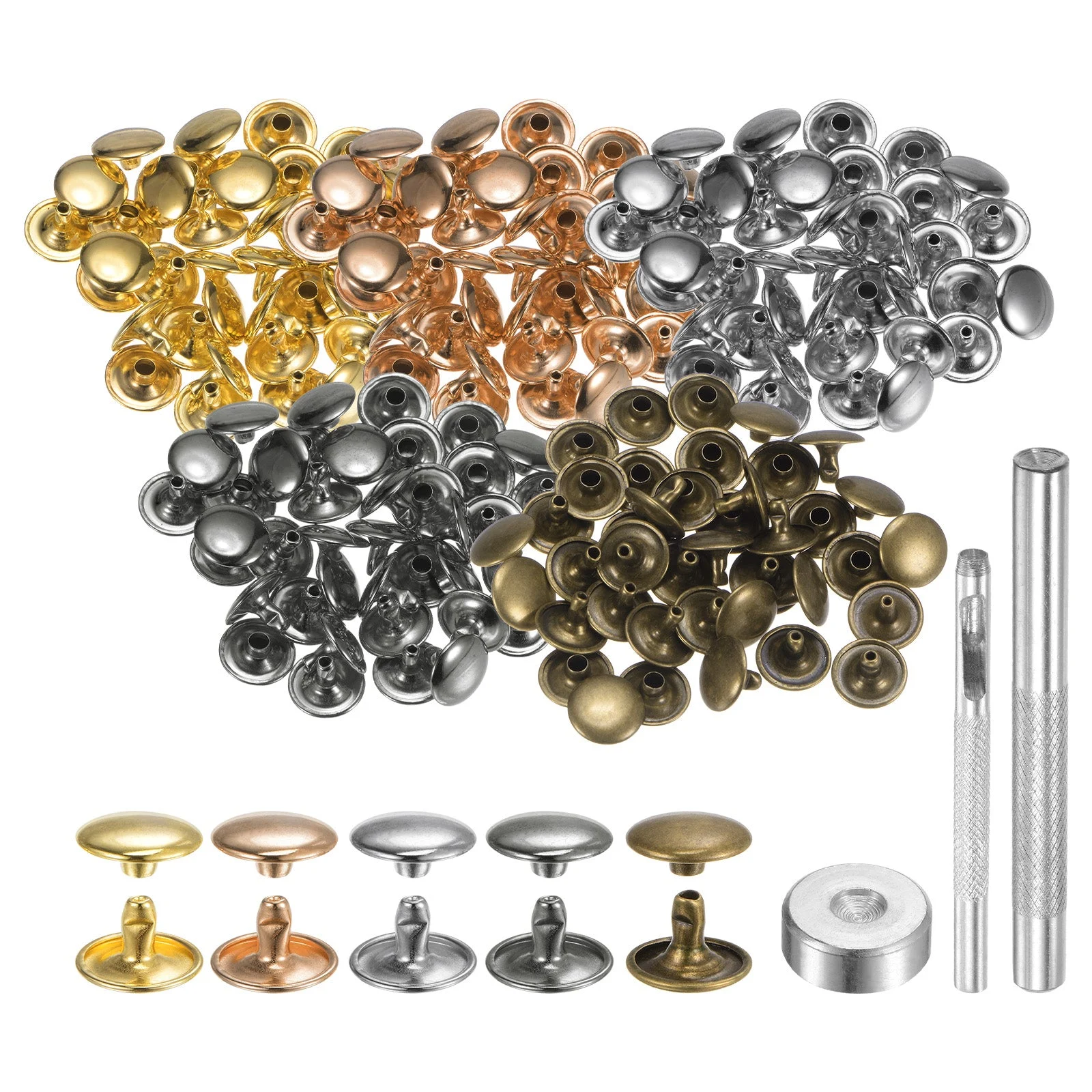 100 Sets Leather Rivets 12mm x 8mm Metal with 3 Setter Tools Multi Colors