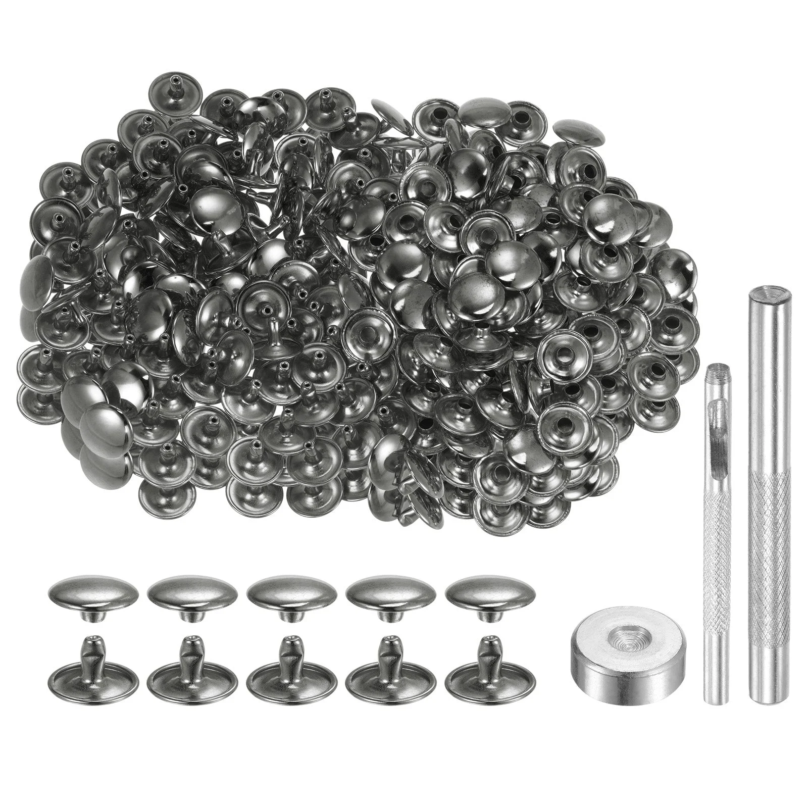 200 Sets Leather Rivets 12mm x 8mm Metal with 3 Setter Tools Gunmetal