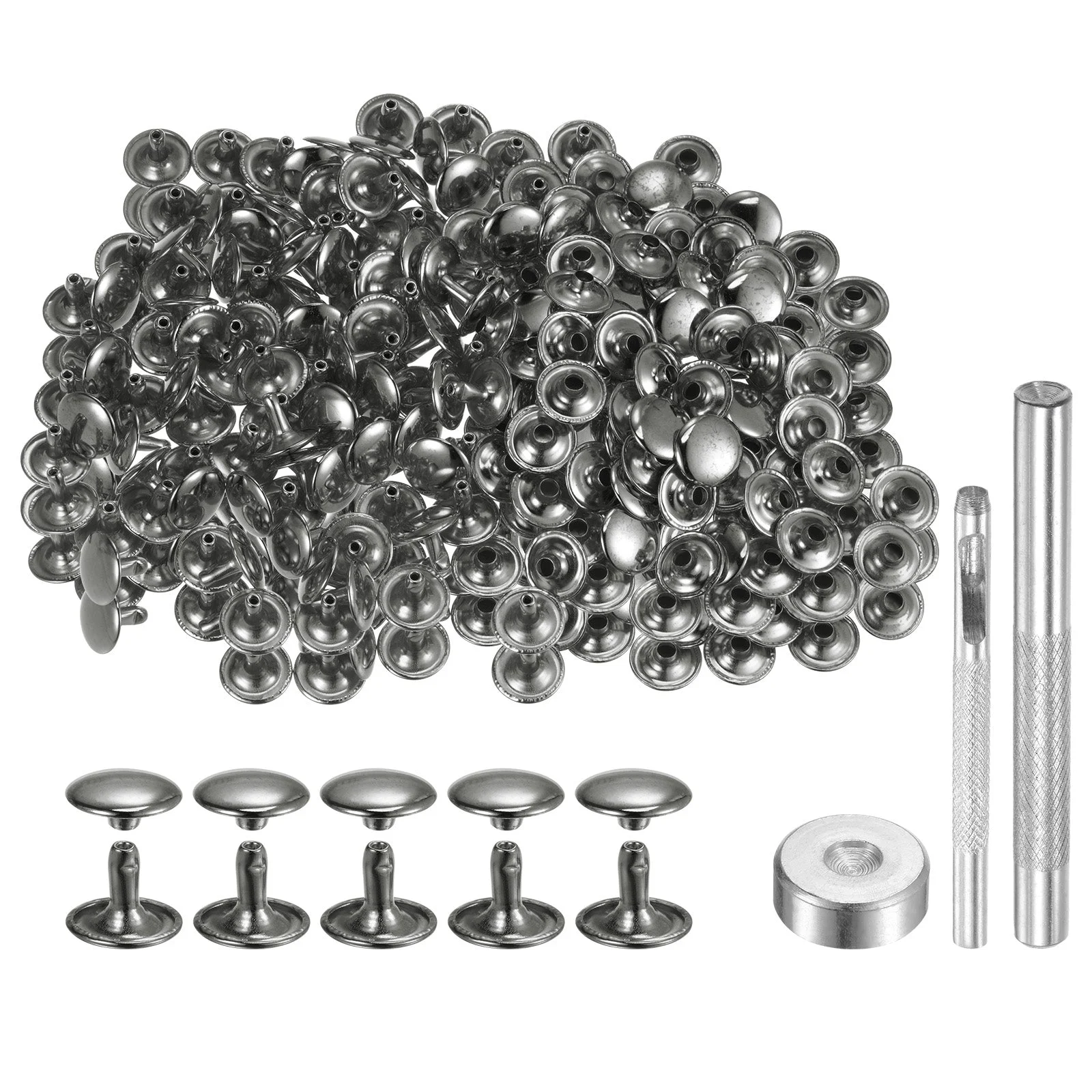 200 Sets Leather Rivets 12mm x 10mm Metal with 3 Setter Tools Gunmetal