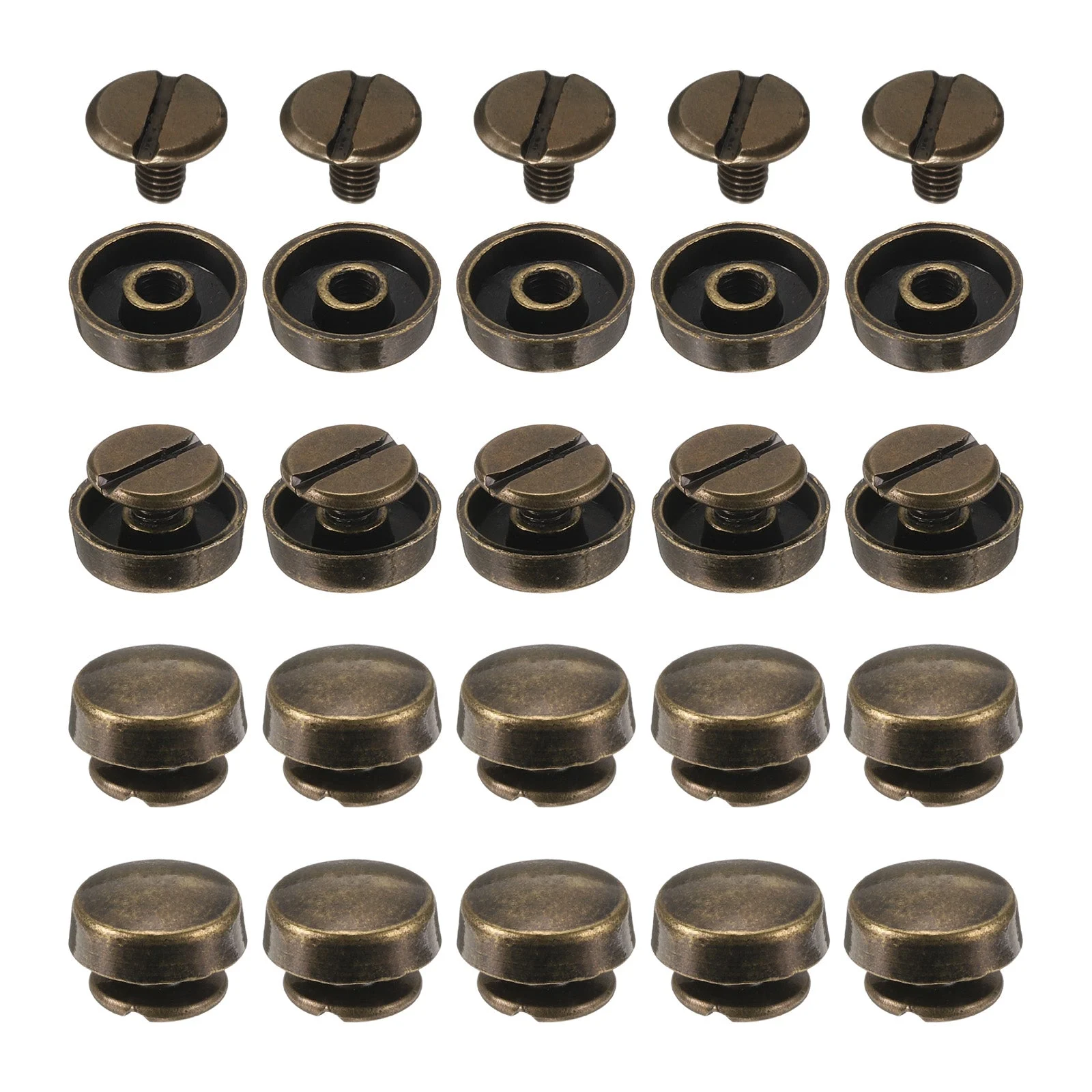 20set Flat Head Stud Spike 10mm Purse Feet Round Wheel Buckles Rivets, Bronze