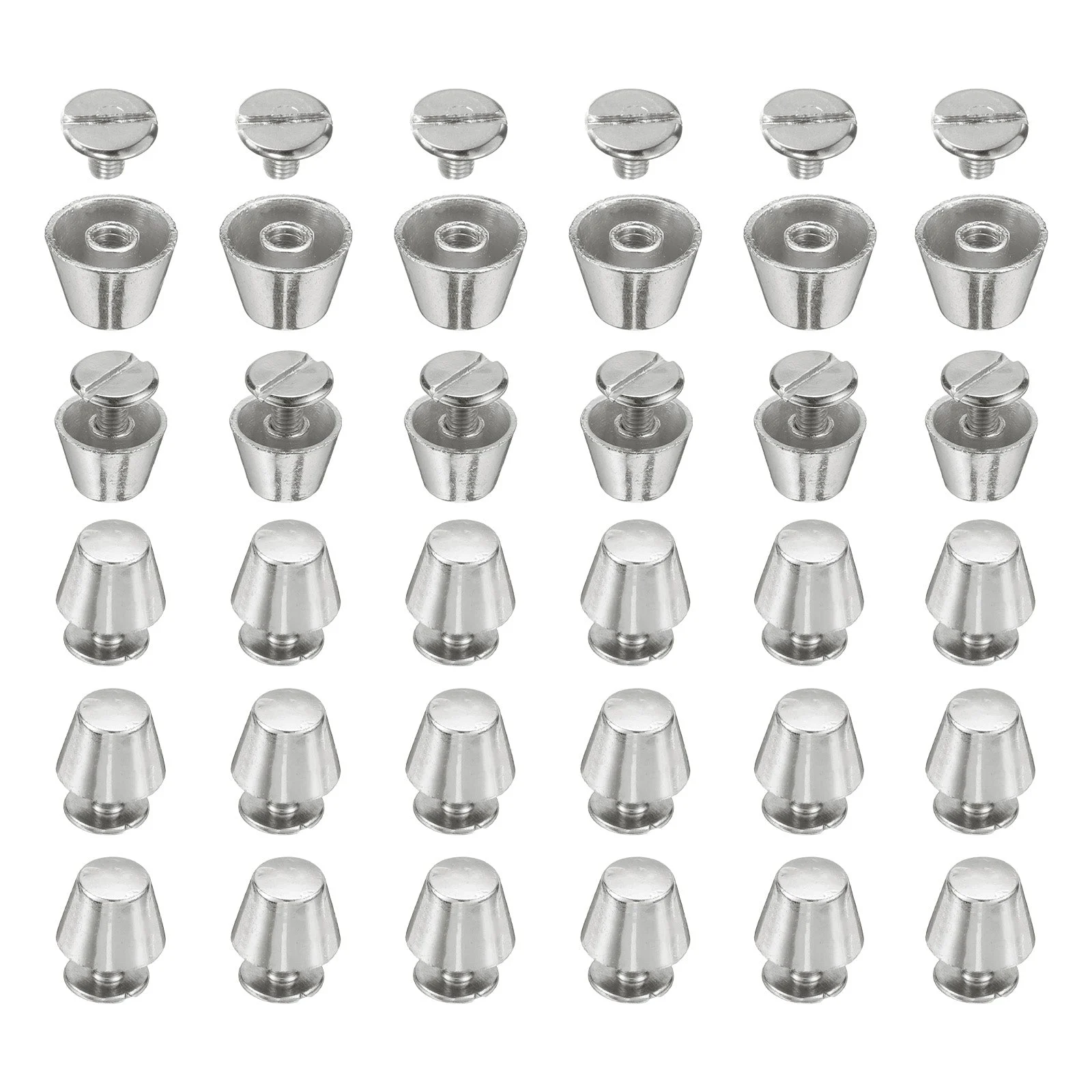 30set Flat Head Stud Spike 10mm Purse Feet Nail Stud Buckle Rivets Tool, Silver