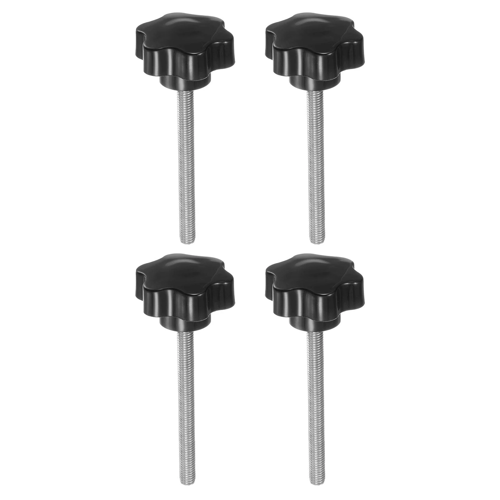4pcs Star Knobs M8 x 100mm 304 Stainless Steel Threaded Stud 46mm Plastic 6-Star Head Hand Tightening Thumb Screw Clamping Jig Knob Handle, Black