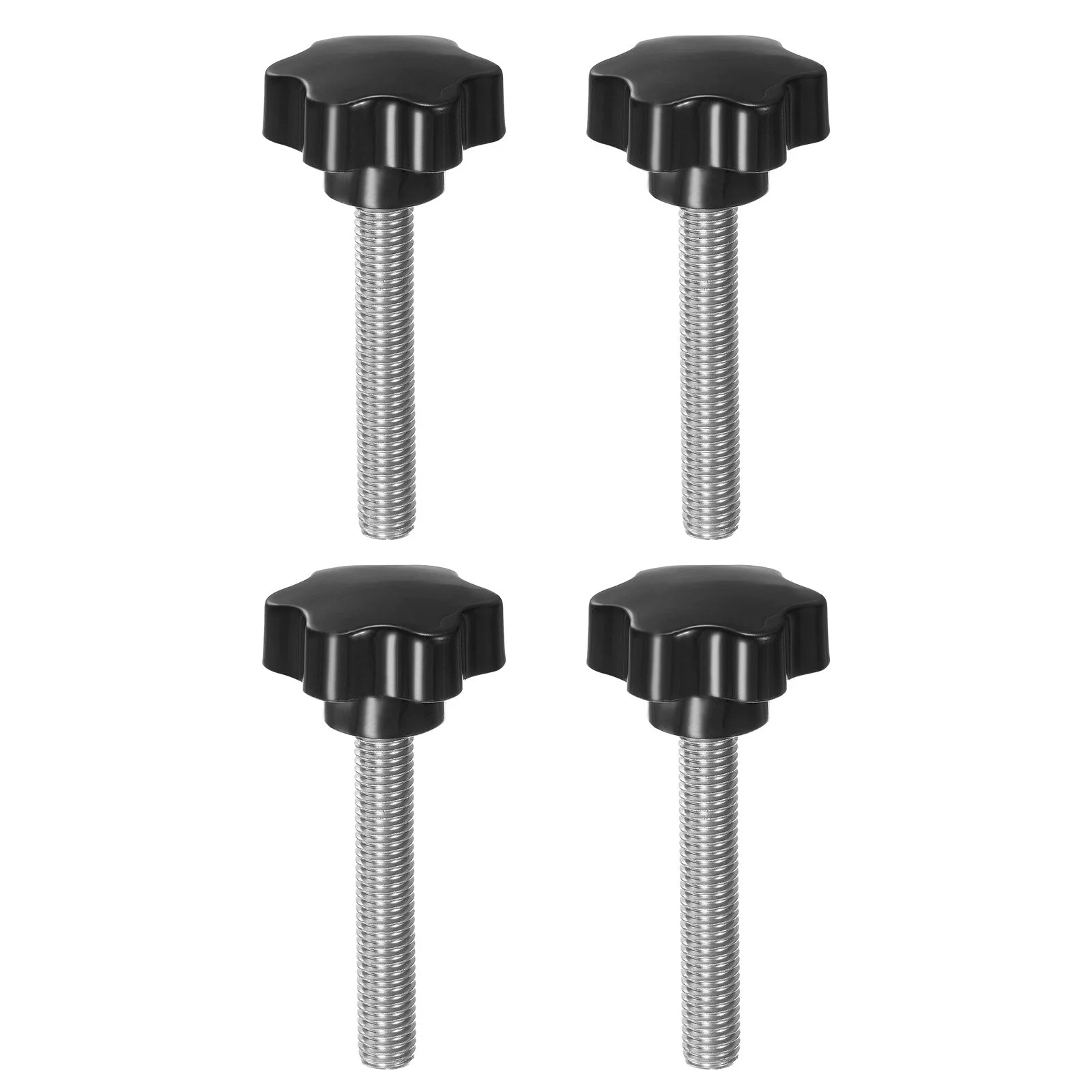 4pcs Star Knobs M12 x 80mm 304 Stainless Steel Threaded Stud 46mm Plastic 6-Star Head Hand Tightening Thumb Screw Clamping Jig Knob Handle, Black