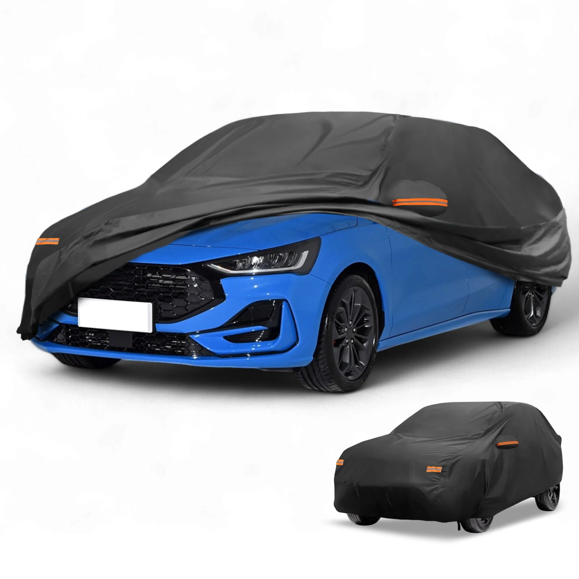 Car Cover Waterproof All Weather for Ford Focus Sedan Black 210D-PU with Zipper