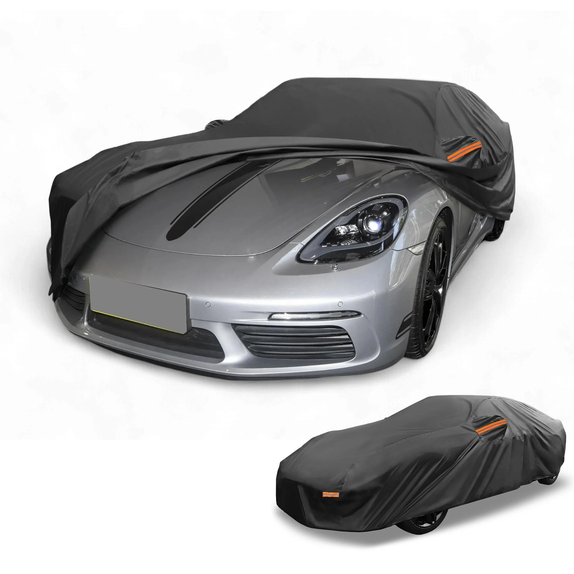 Car Cover Waterproof All Weather for Porsche 718 Black 210D-PU with Zipper