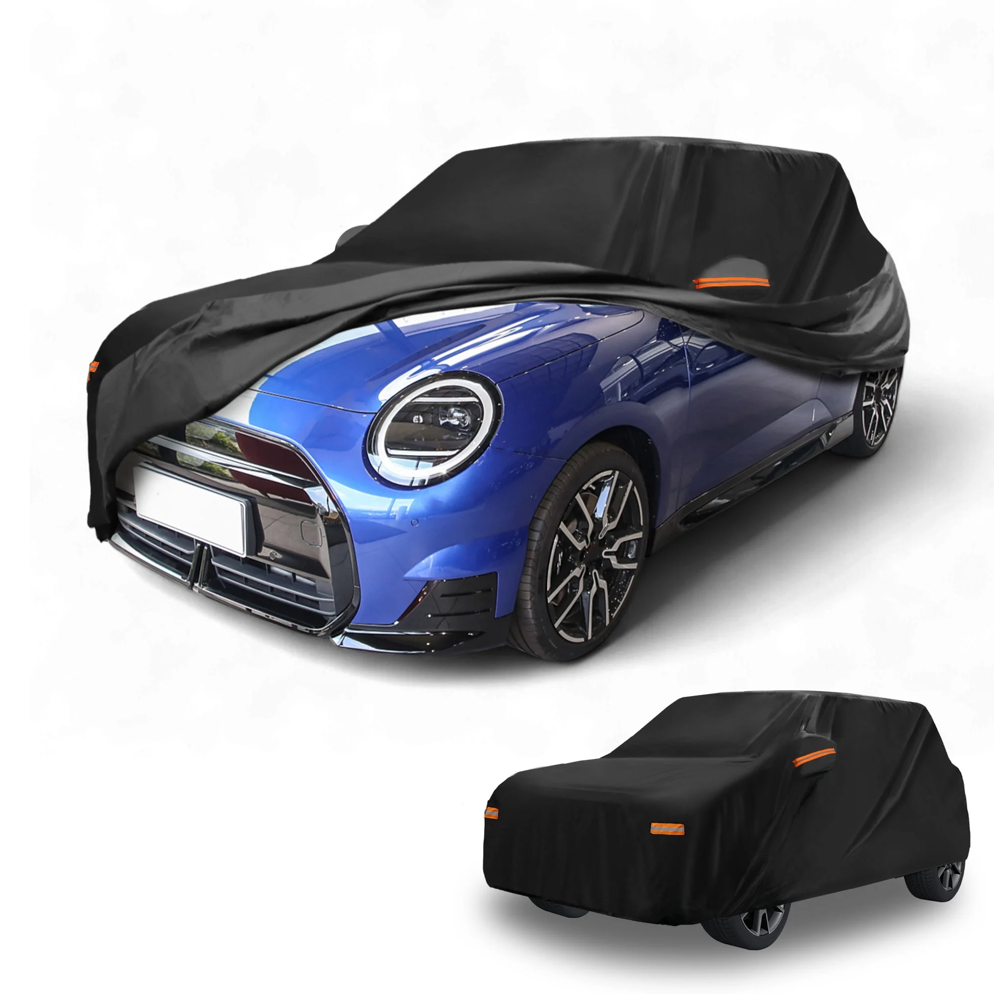All-Weather Waterproof Car Cover - UV-Resistant Outdoor Full Exterior Protection for Mini Cooper 2DR Aluminum Film Black with Right Side Zipper