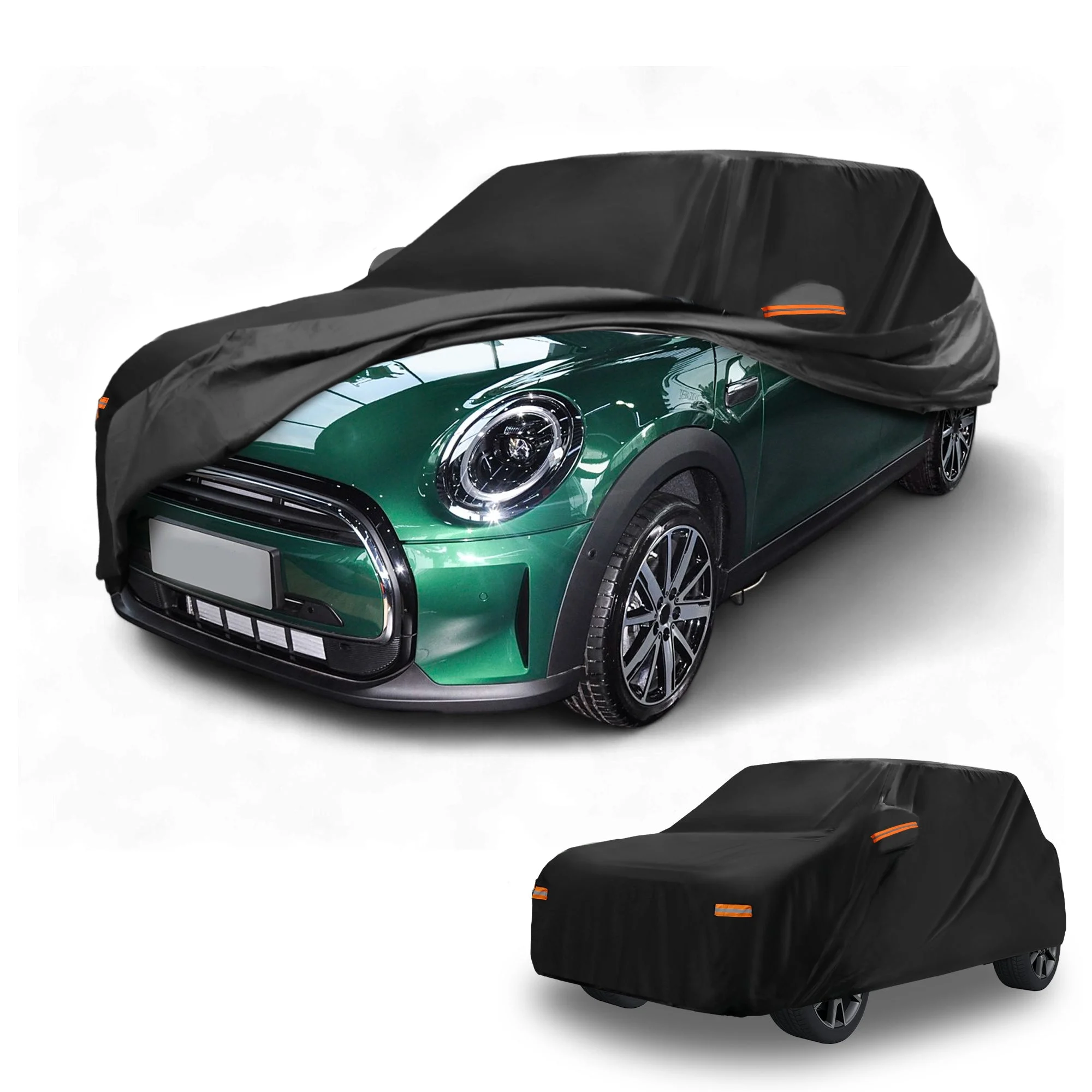 All-Weather Waterproof Car Cover - UV-Resistant Outdoor Full Exterior Protection for Mini Cooper 4DR Aluminum Film Black with Right Side Zipper