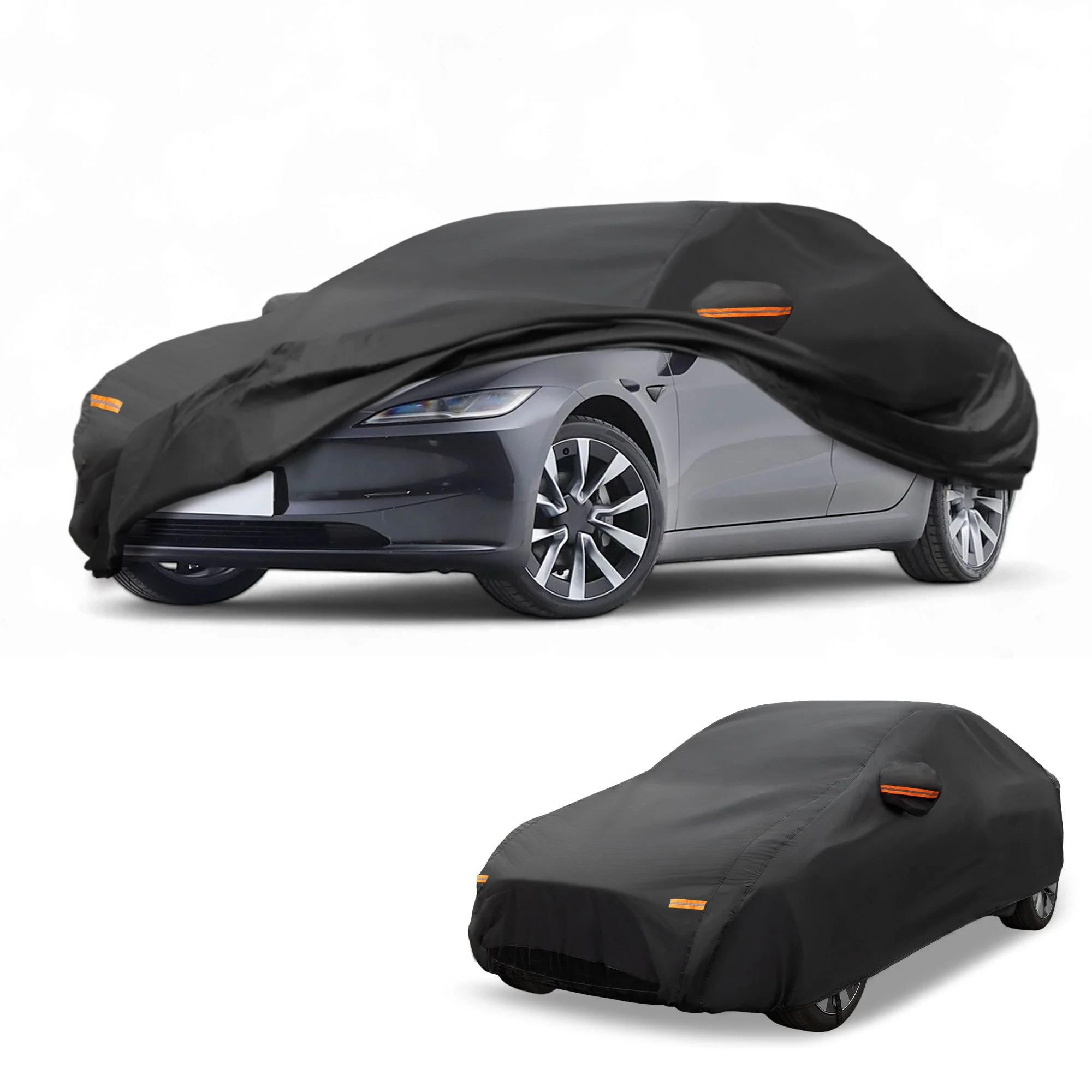 All-Weather Waterproof Car Cover - UV-Resistant Outdoor Full Exterior Protection for Tesla Model 3 Aluminum Film Black with Right Side Zipper
