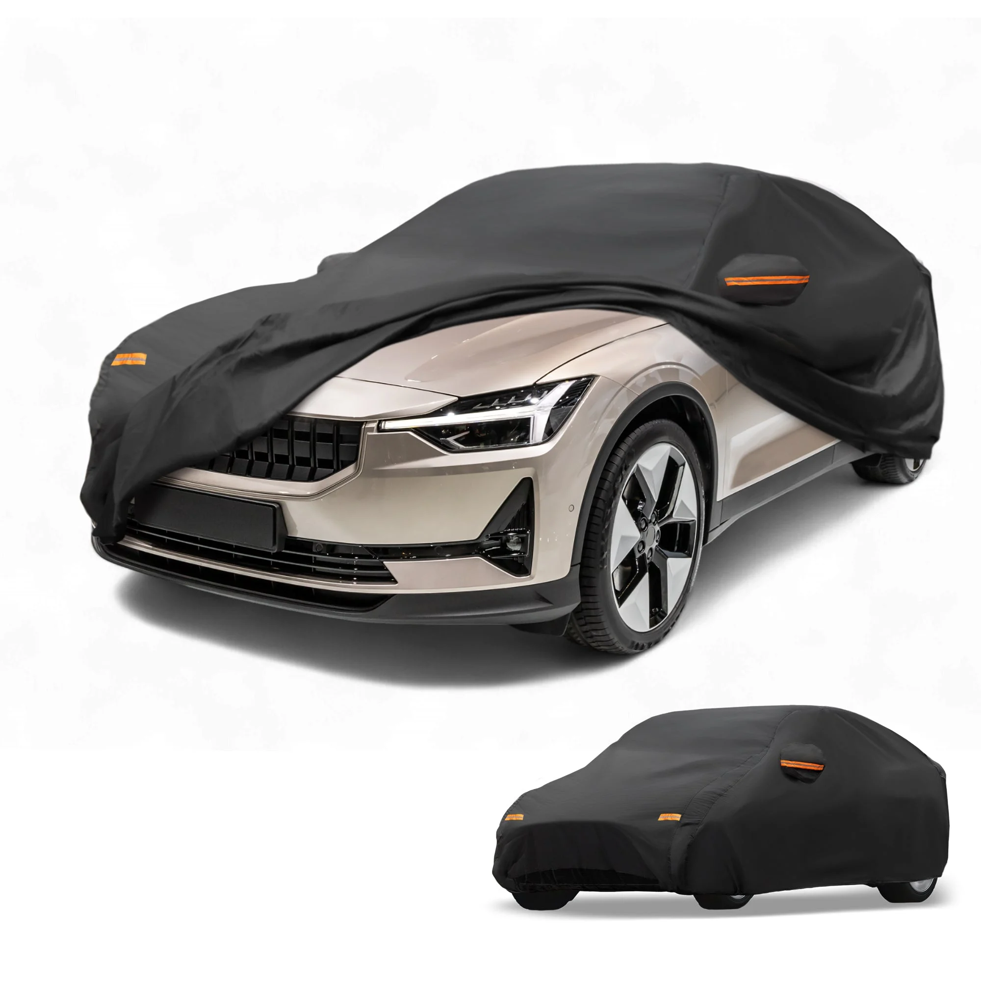 Car Cover Waterproof All Weather for Polestar 2 Black Aluminum Film with Zippers