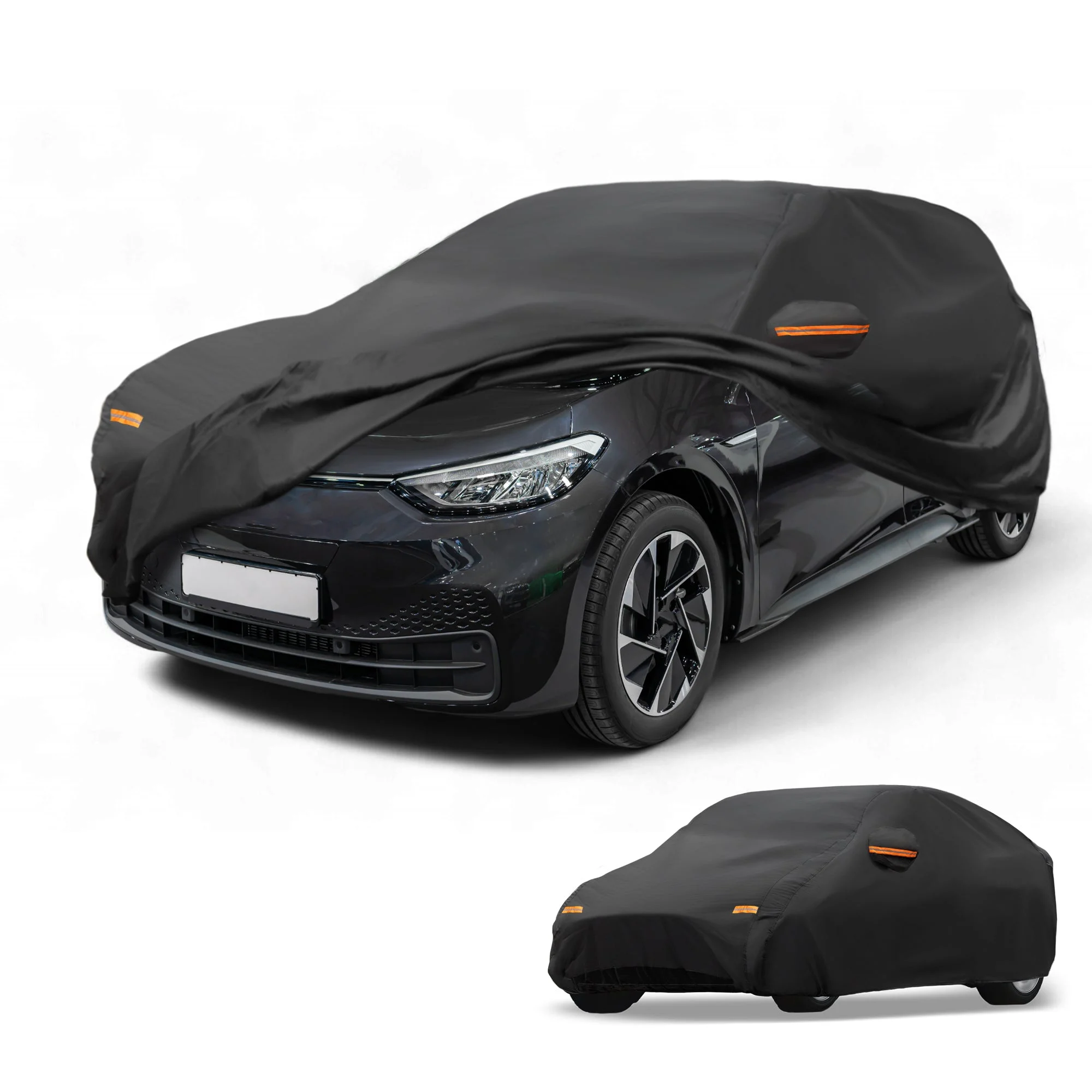 All-Weather Waterproof Car Cover - UV-Resistant Outdoor Full Exterior Protection for Volkswagen ID.3 Aluminum Film Black with Right Side Zipper