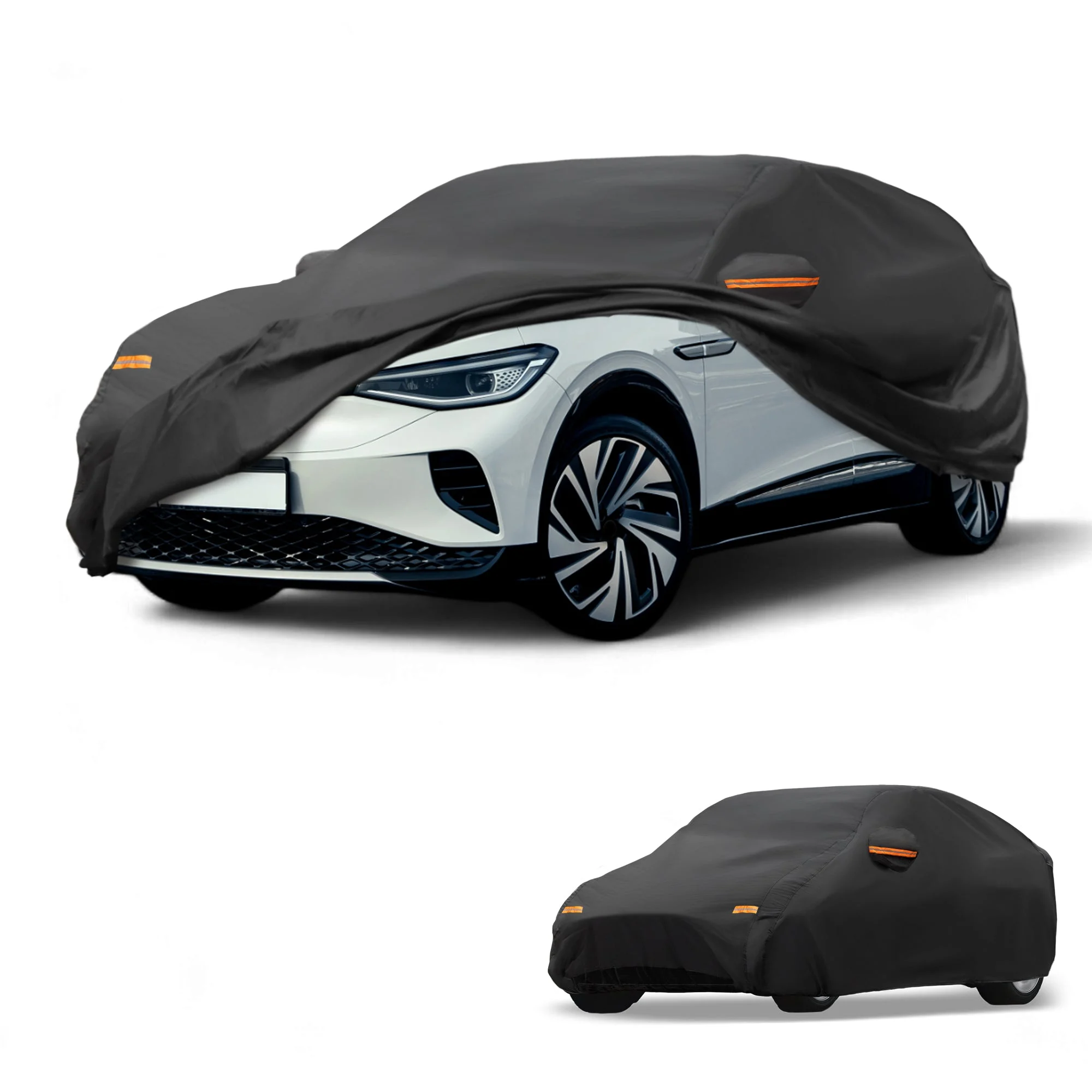 All-Weather Waterproof Car Cover - UV-Resistant Outdoor Full Exterior Protection for Volkswagen ID.4 Aluminum Film Black with Right Side Zipper