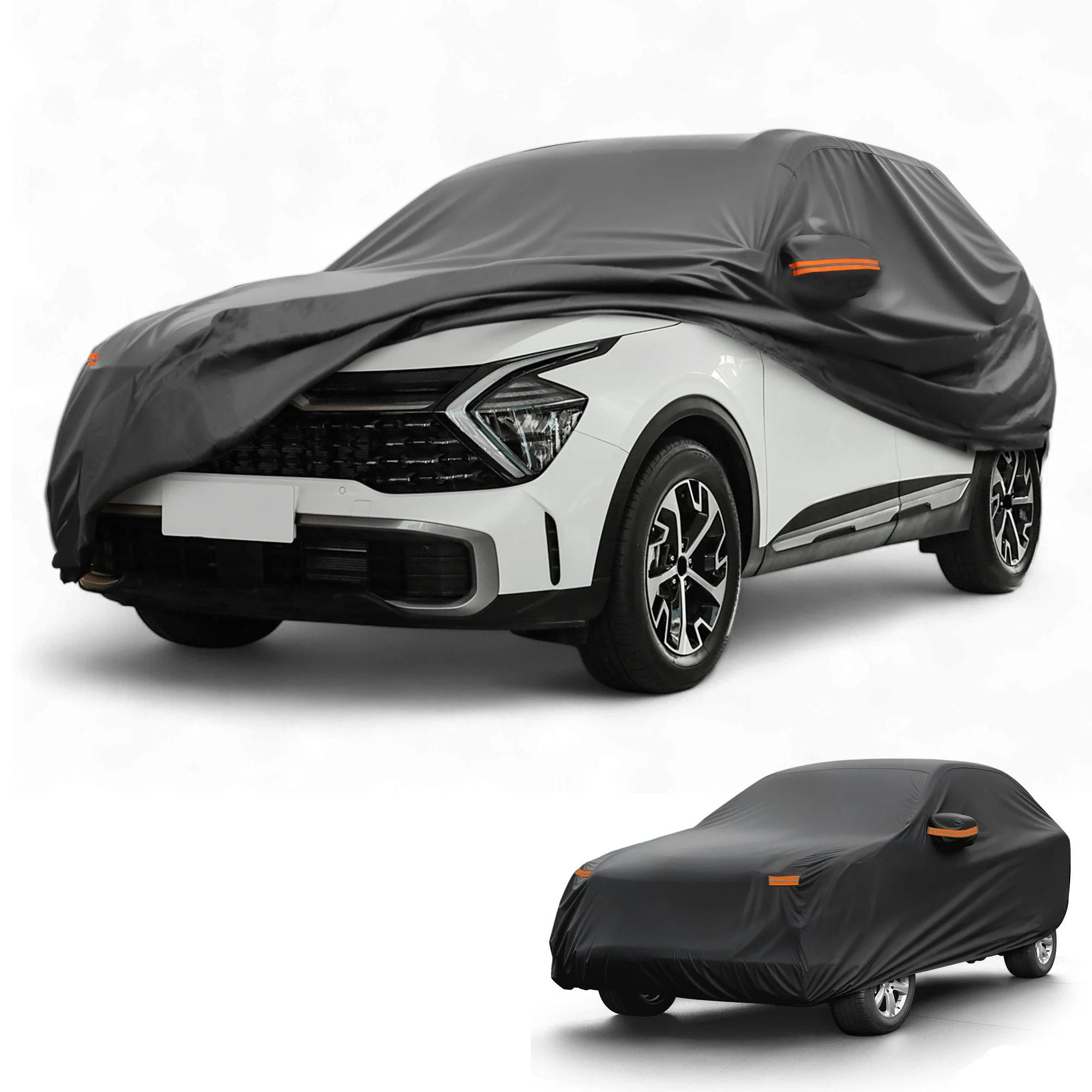 All-Weather Waterproof Car Cover - UV-Resistant Outdoor Full Exterior Protection for Kia Sportage 2010-2025 Aluminum Film Black with Right Side Zipper