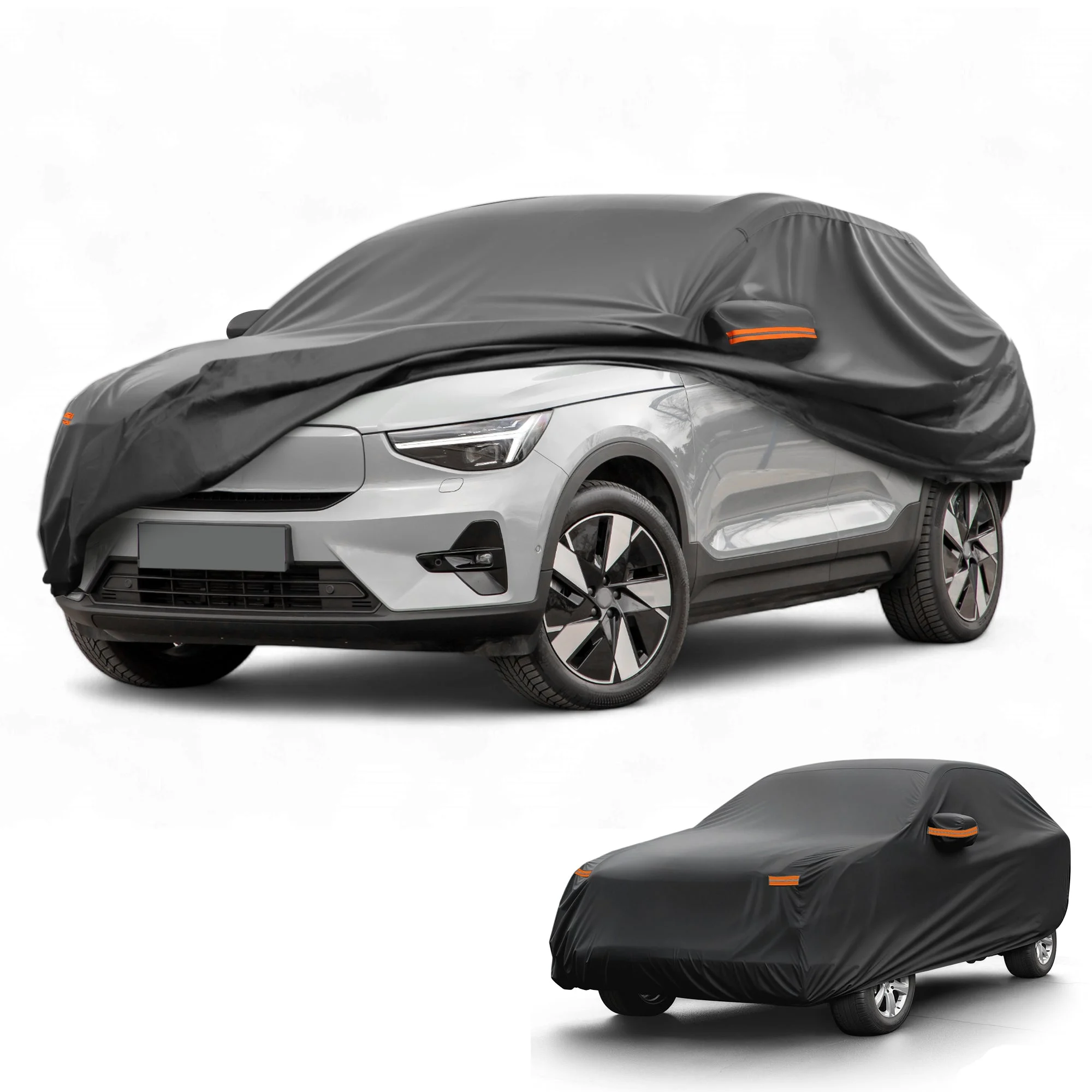 All-Weather Waterproof Car Cover - UV-Resistant Outdoor Full Exterior Protection for Volvo XC40 2017-2022 Aluminum Film Black with Right Side Zipper