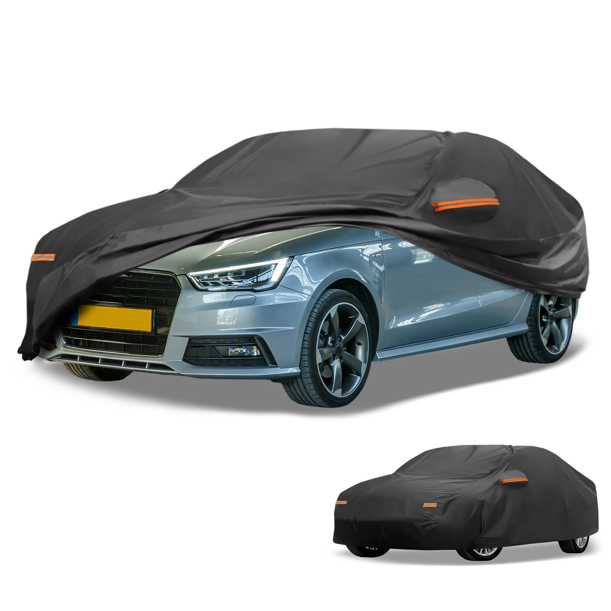 All-Weather Waterproof Car Cover - UV-Resistant Outdoor Full Exterior Protection for Audi A1 Aluminum Film Black with Right Side Zipper