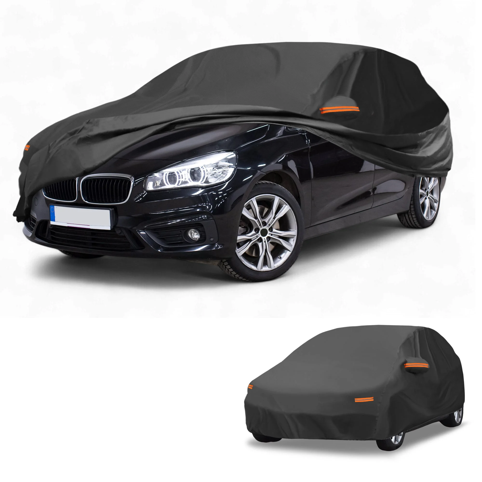 All-Weather Waterproof Car Cover - UV-Resistant Outdoor Full Exterior Protection for BMW 2 Series Hatchback Aluminum Film Black with Right Side Zipper