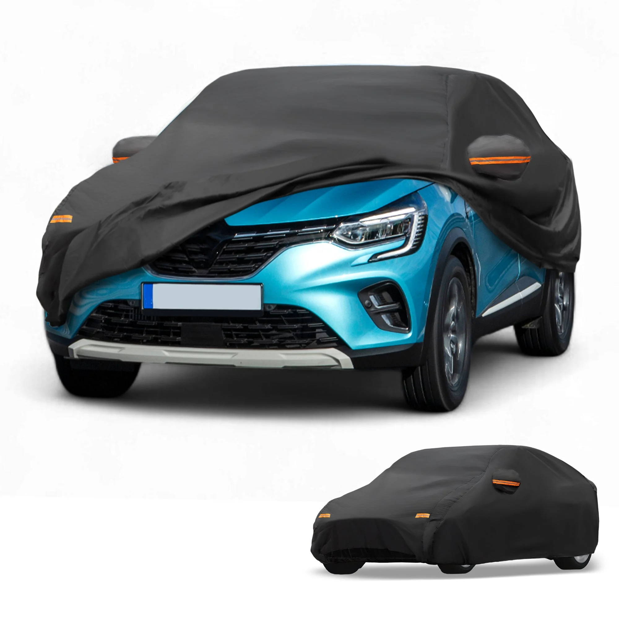 All-Weather Waterproof Car Cover - UV-Resistant Outdoor Full Exterior Protection for Renault Captur Aluminum Film Black with Right Side Zipper