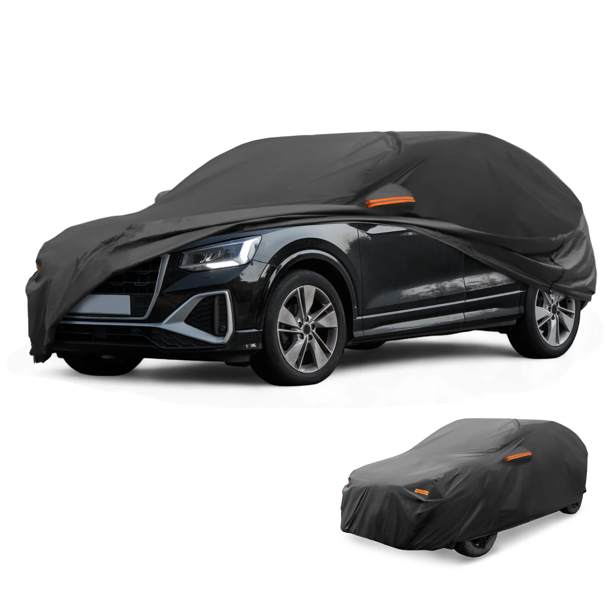 All-Weather Waterproof Car Cover - UV-Resistant Outdoor Full Exterior Protection for Audi Q2 Aluminum Film Black with Right Side Zipper