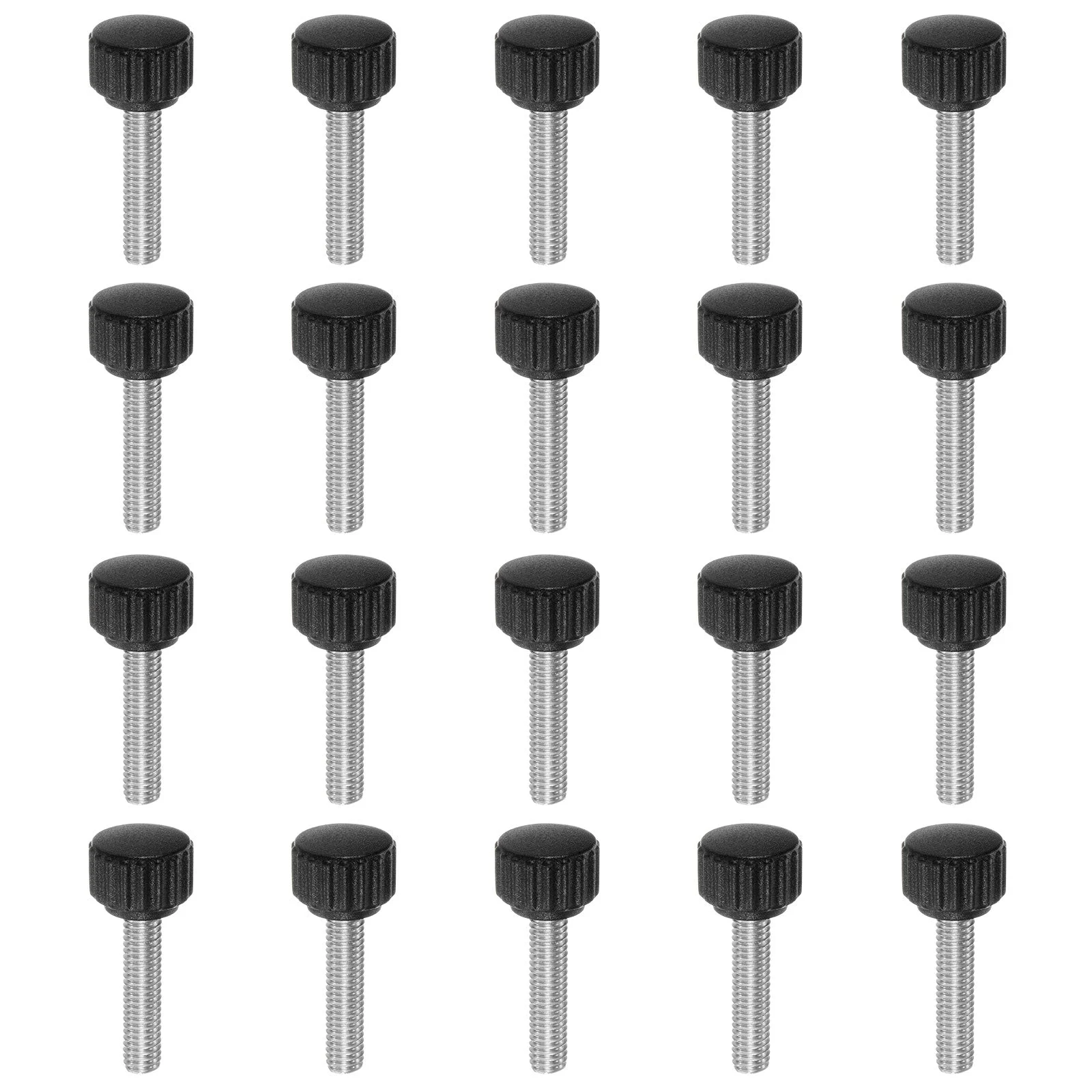 20pcs Knurled Clamping Knob Thumb Screws M6 x 25mm Metric Thread 16mm Matte Head