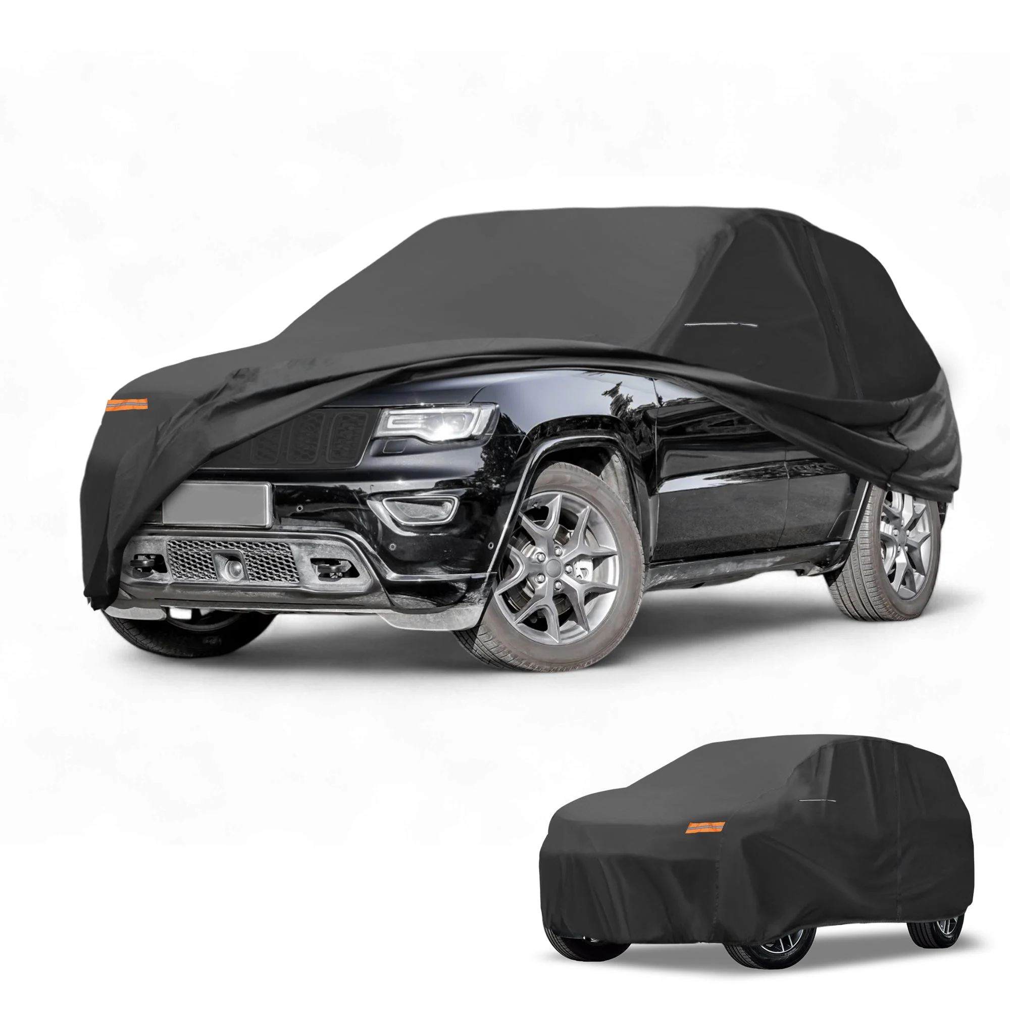 Car Cover Waterproof All Weather 210D-PU, UV Sun Rain Protection, for Jeep Grand Cherokee, with Left Side Zipper & Mirror Pockets, Black