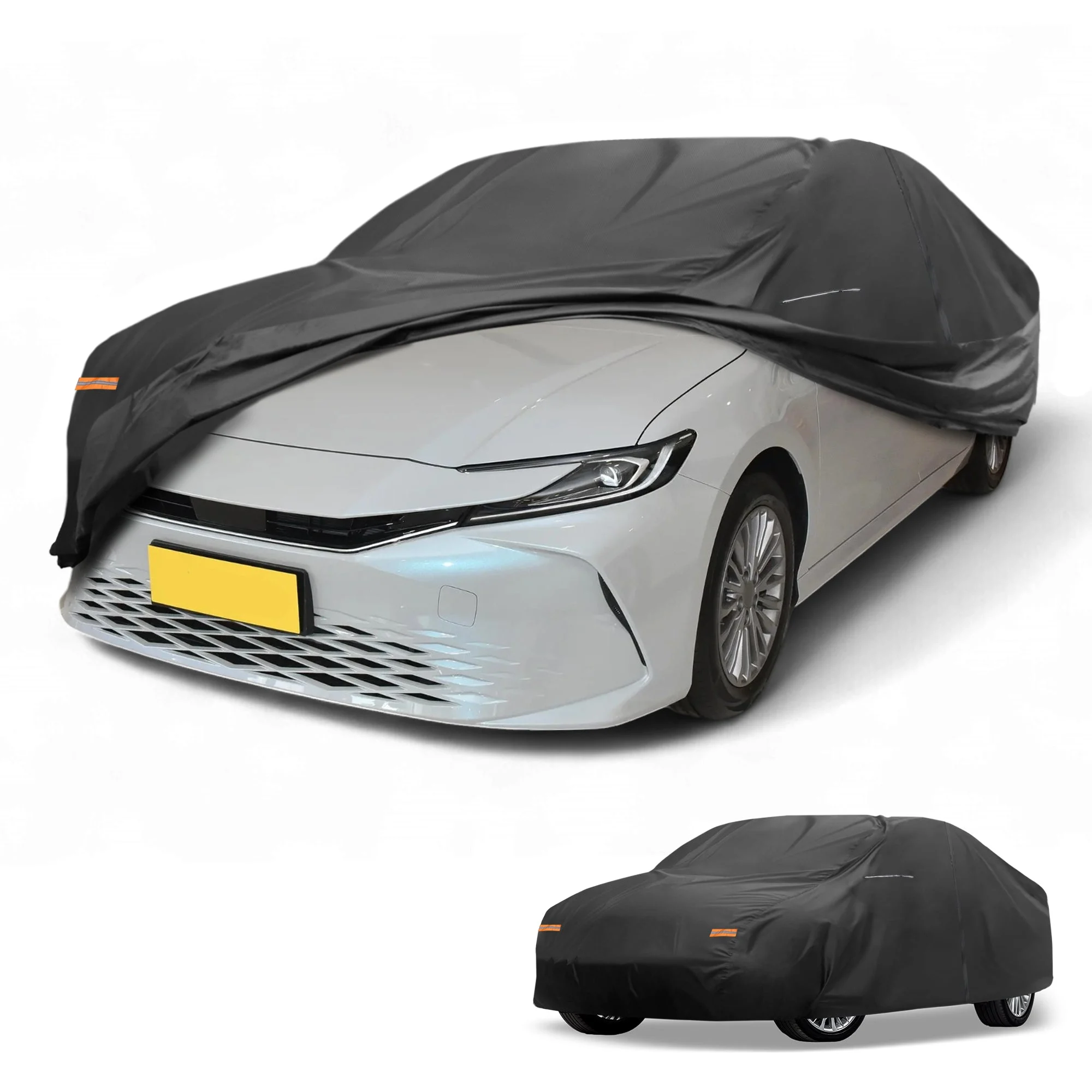 Car Cover Waterproof All Weather 210D-PU, UV Sun Rain Protection, for Toyota Camry, with Left Side Zipper & Mirror Pockets, Black